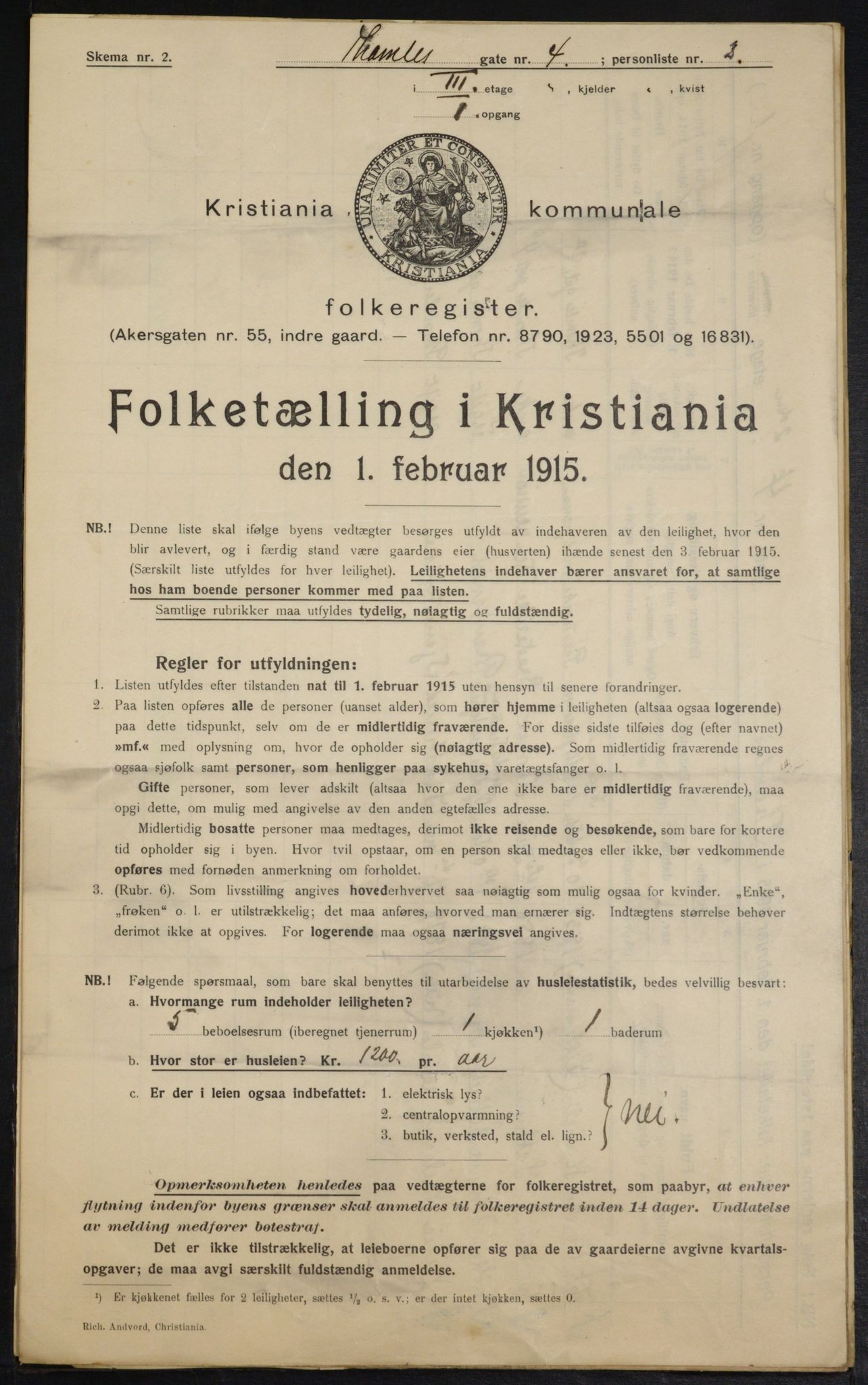 OBA, Municipal Census 1915 for Kristiania, 1915, p. 109514