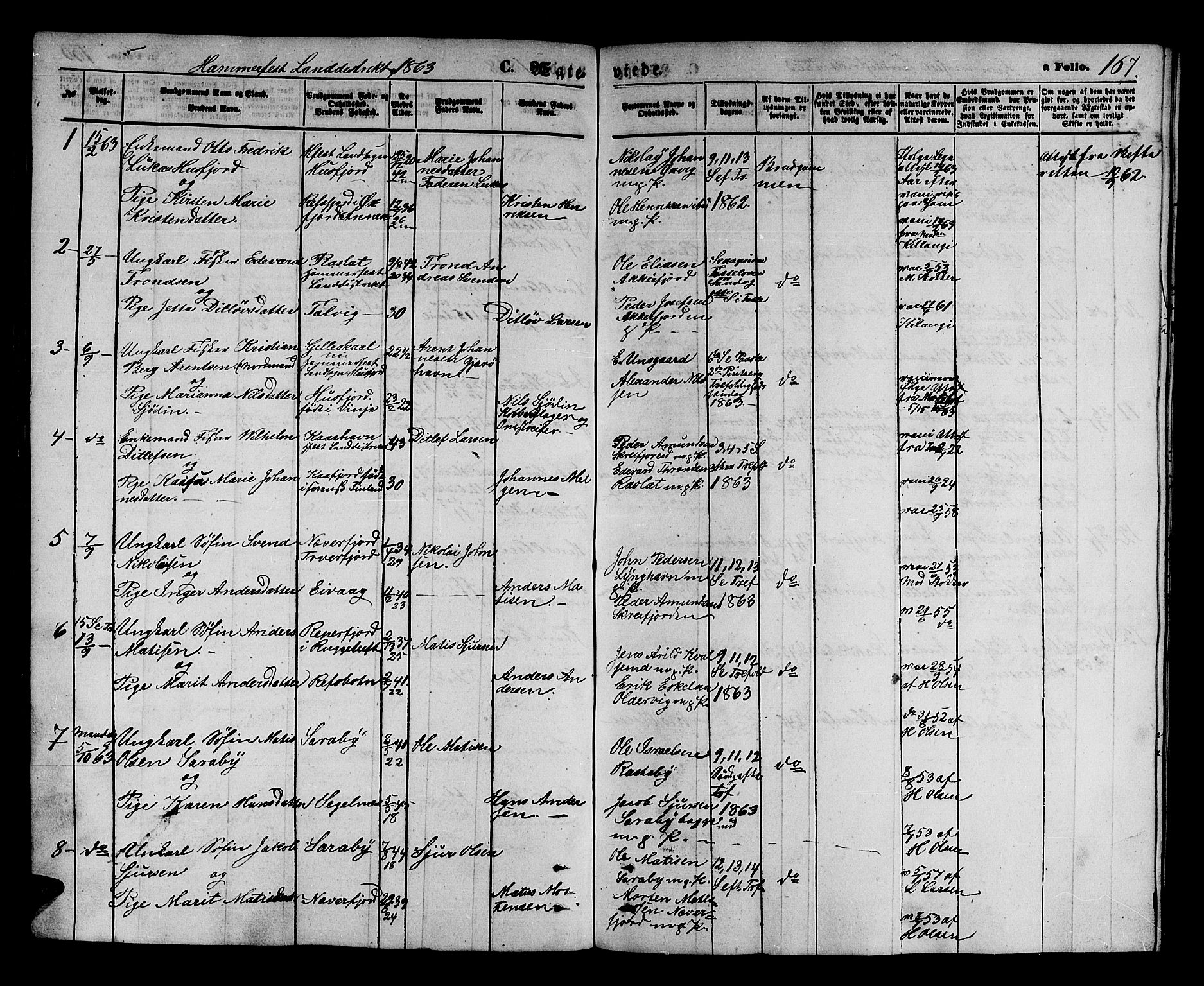 Hammerfest sokneprestkontor, SATØ/S-1347/H/Hb/L0003.klokk: Parish register (copy) no. 3 /2, 1863-1868, p. 167