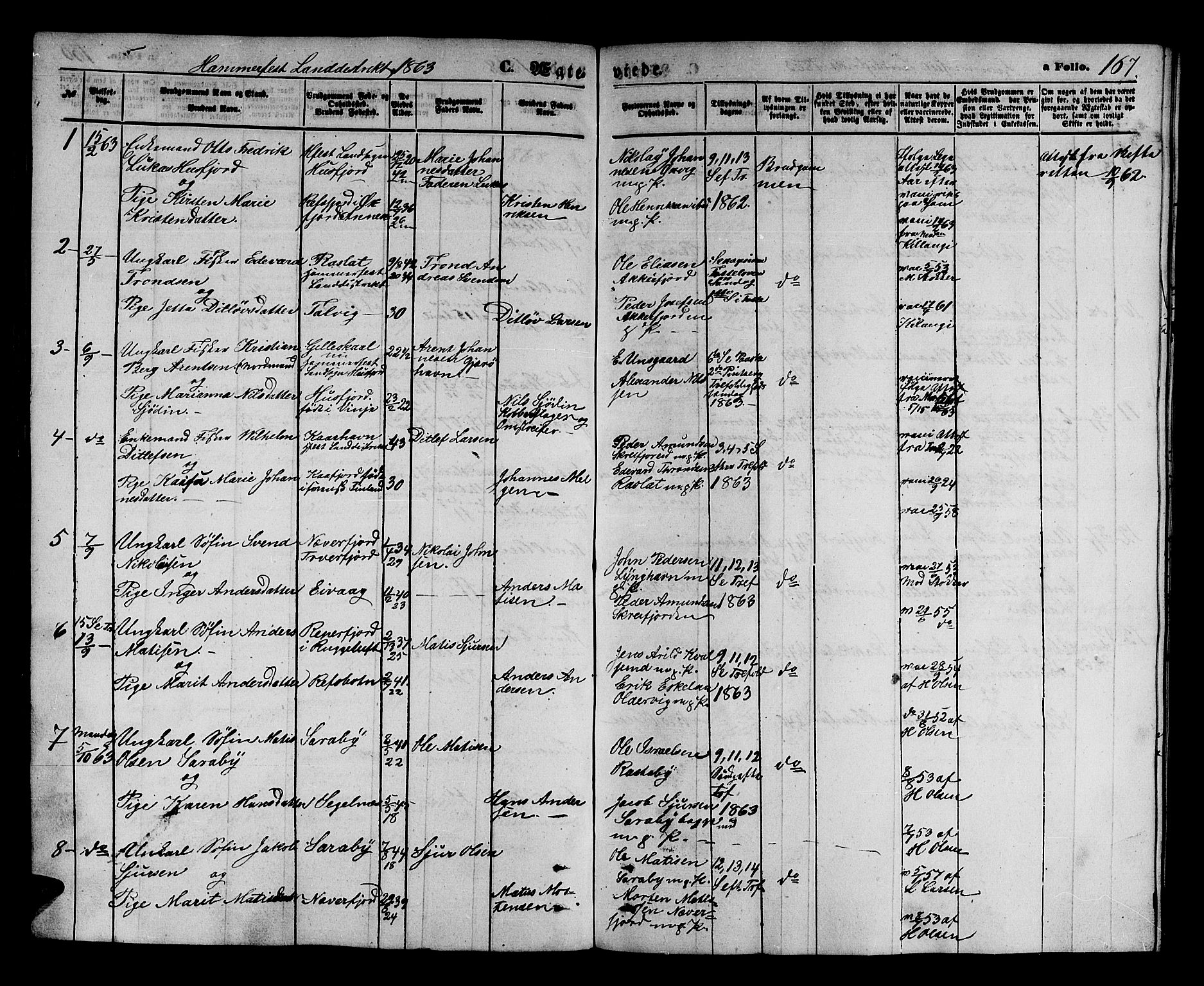 Hammerfest sokneprestkontor, AV/SATØ-S-1347/H/Hb/L0003.klokk: Parish register (copy) no. 3 /2, 1863-1868, p. 167