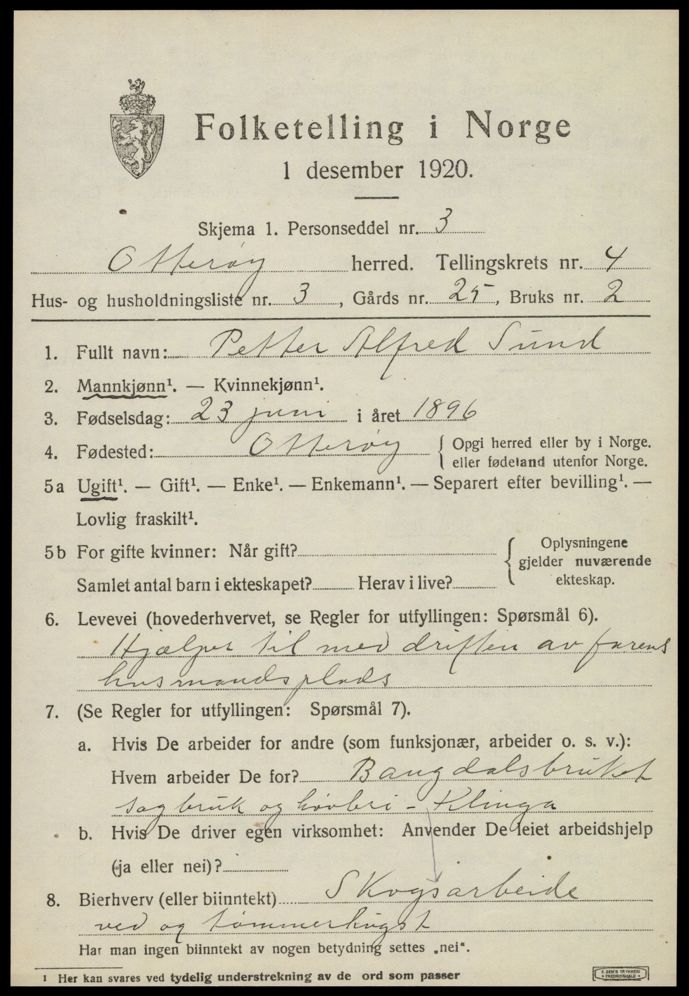 SAT, 1920 census for Otterøy, 1920, p. 1785