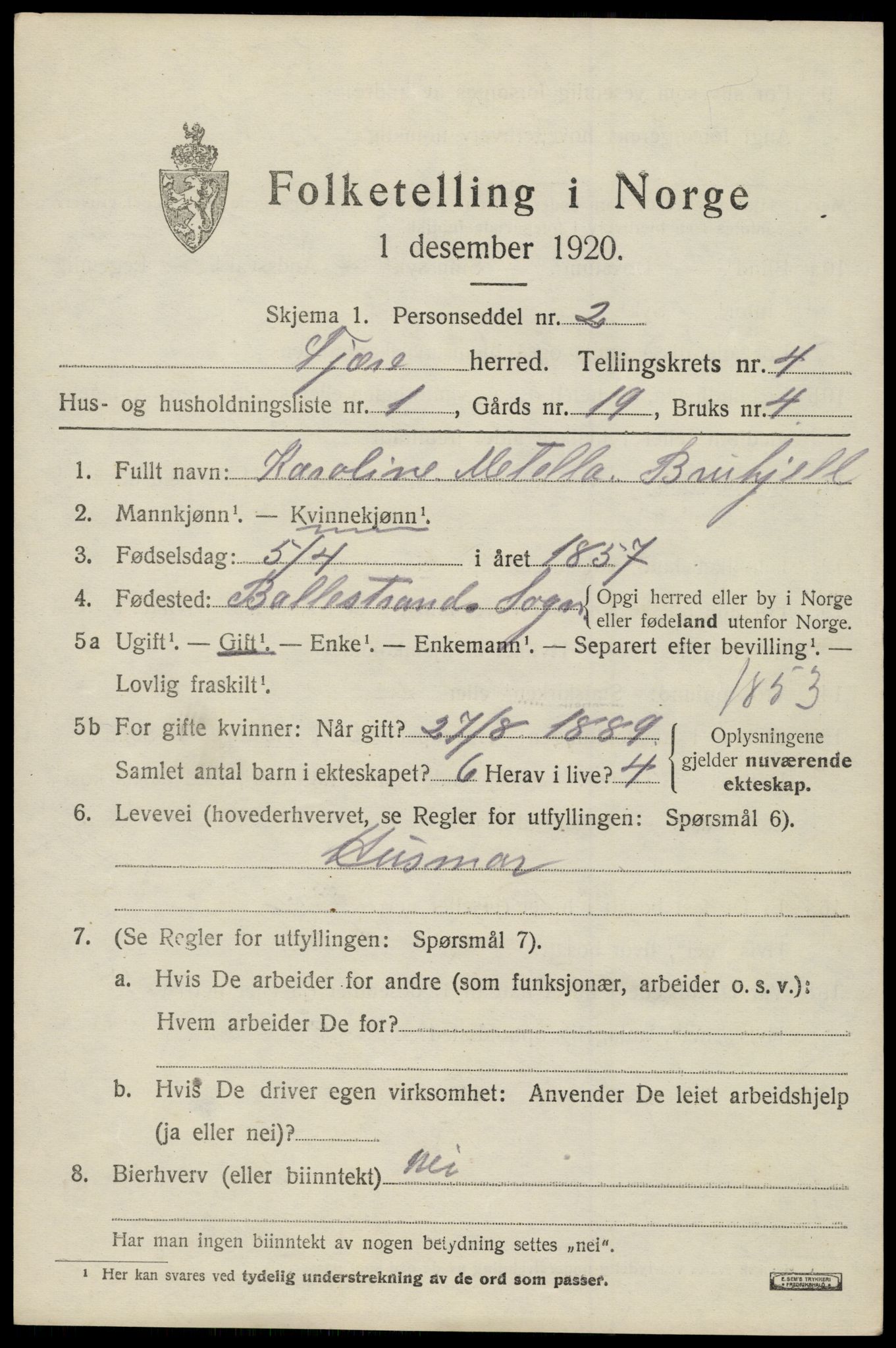 SAK, 1920 census for Fjære, 1920, p. 6337