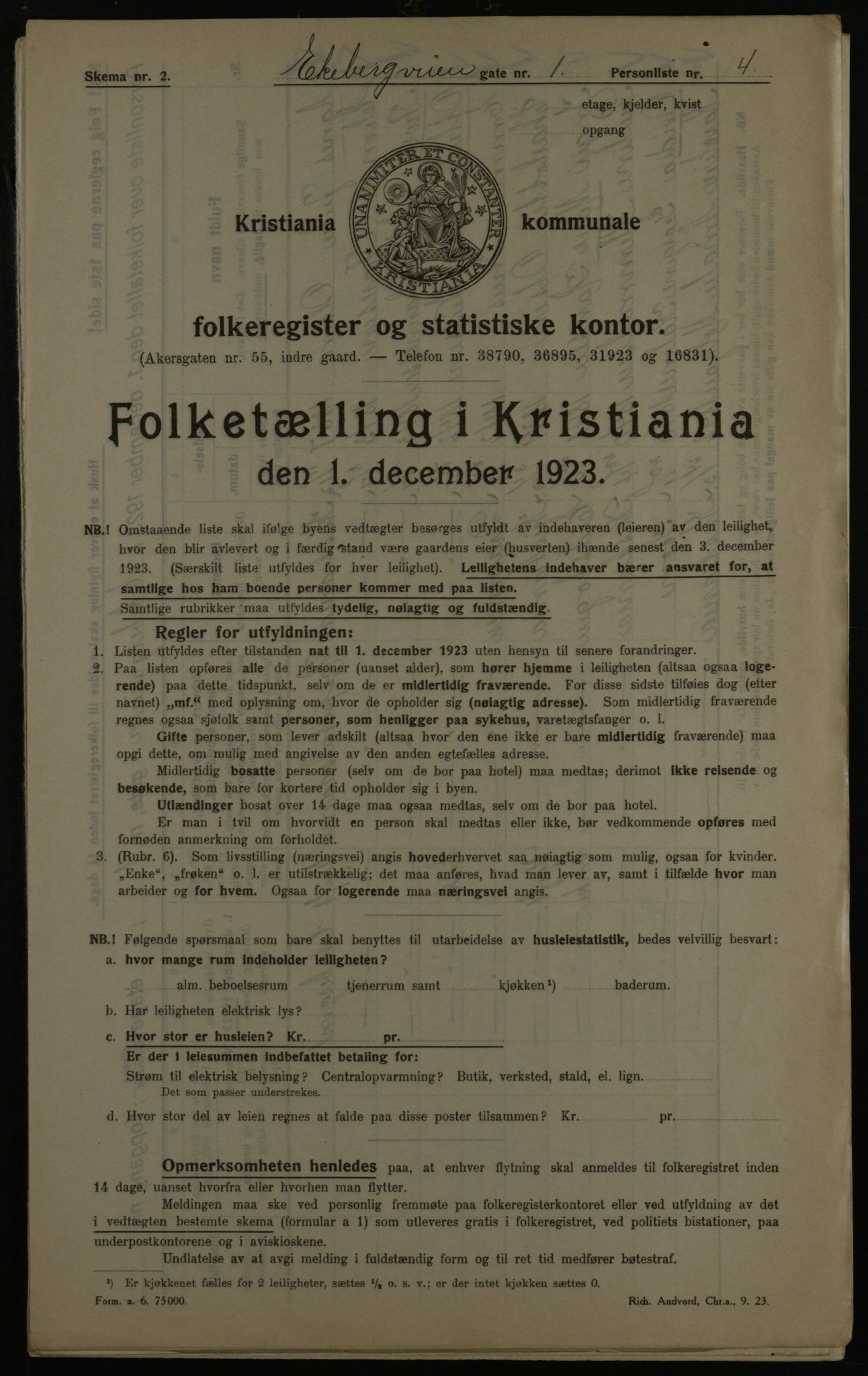 OBA, Municipal Census 1923 for Kristiania, 1923, p. 22419