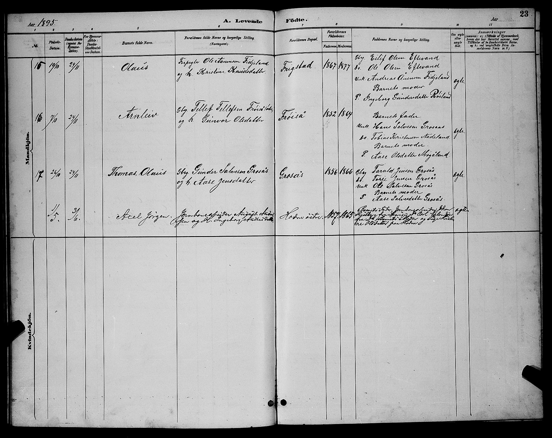 Evje sokneprestkontor, AV/SAK-1111-0008/F/Fb/Fbc/L0004: Parish register (copy) no. B 4, 1890-1900, p. 23