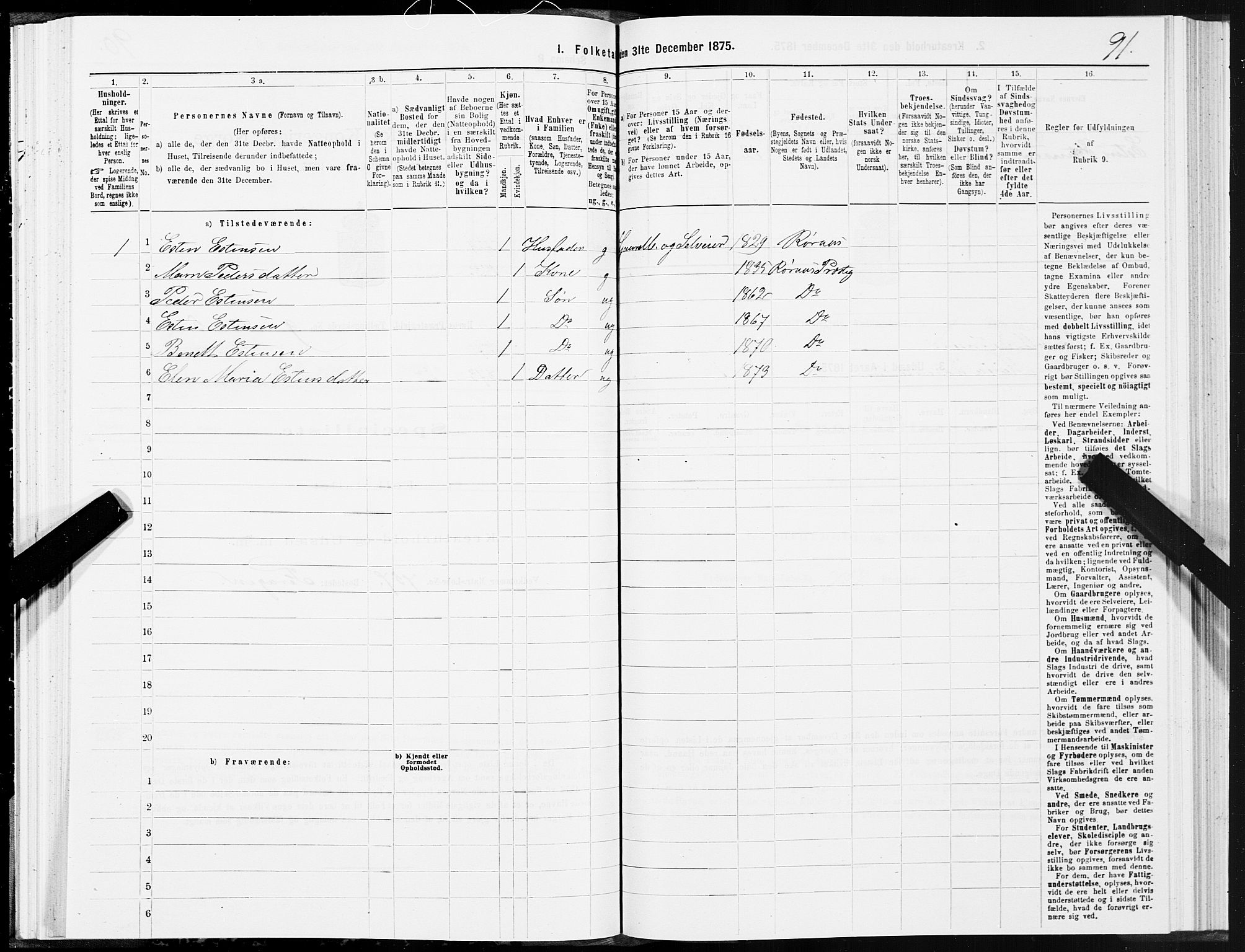 SAT, 1875 census for 1640P Røros, 1875, p. 5091