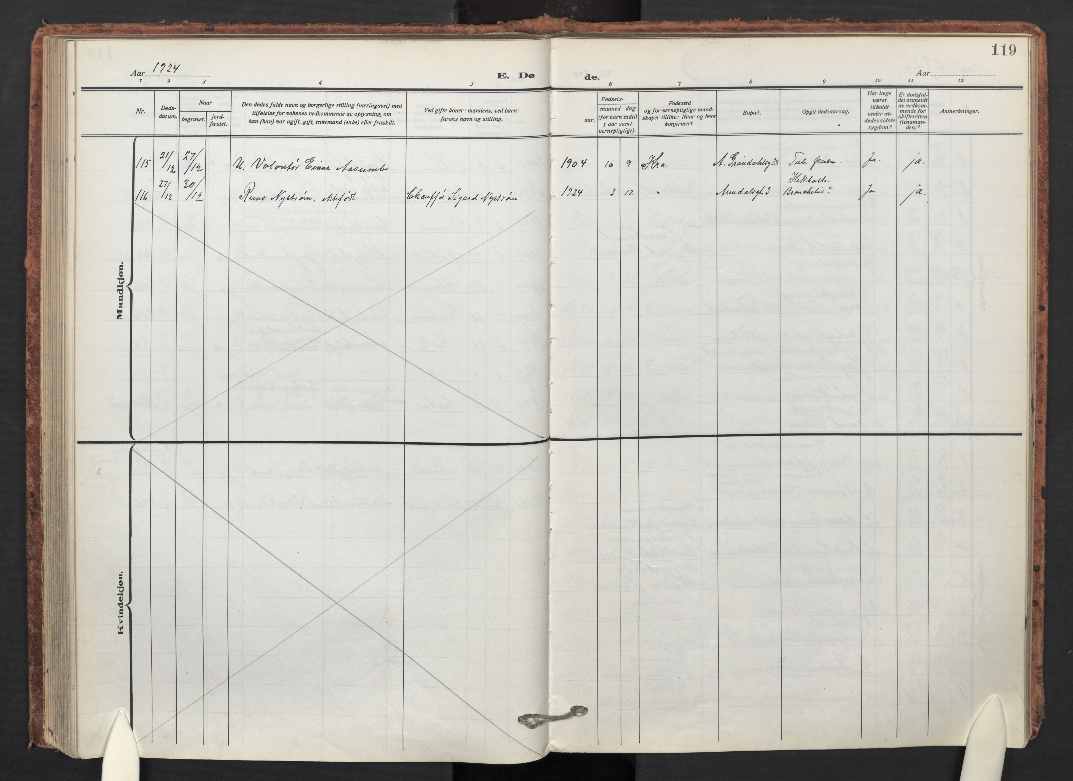 Sagene prestekontor Kirkebøker, SAO/A-10796/F/L0012: Parish register (official) no. 12, 1916-1938, p. 119