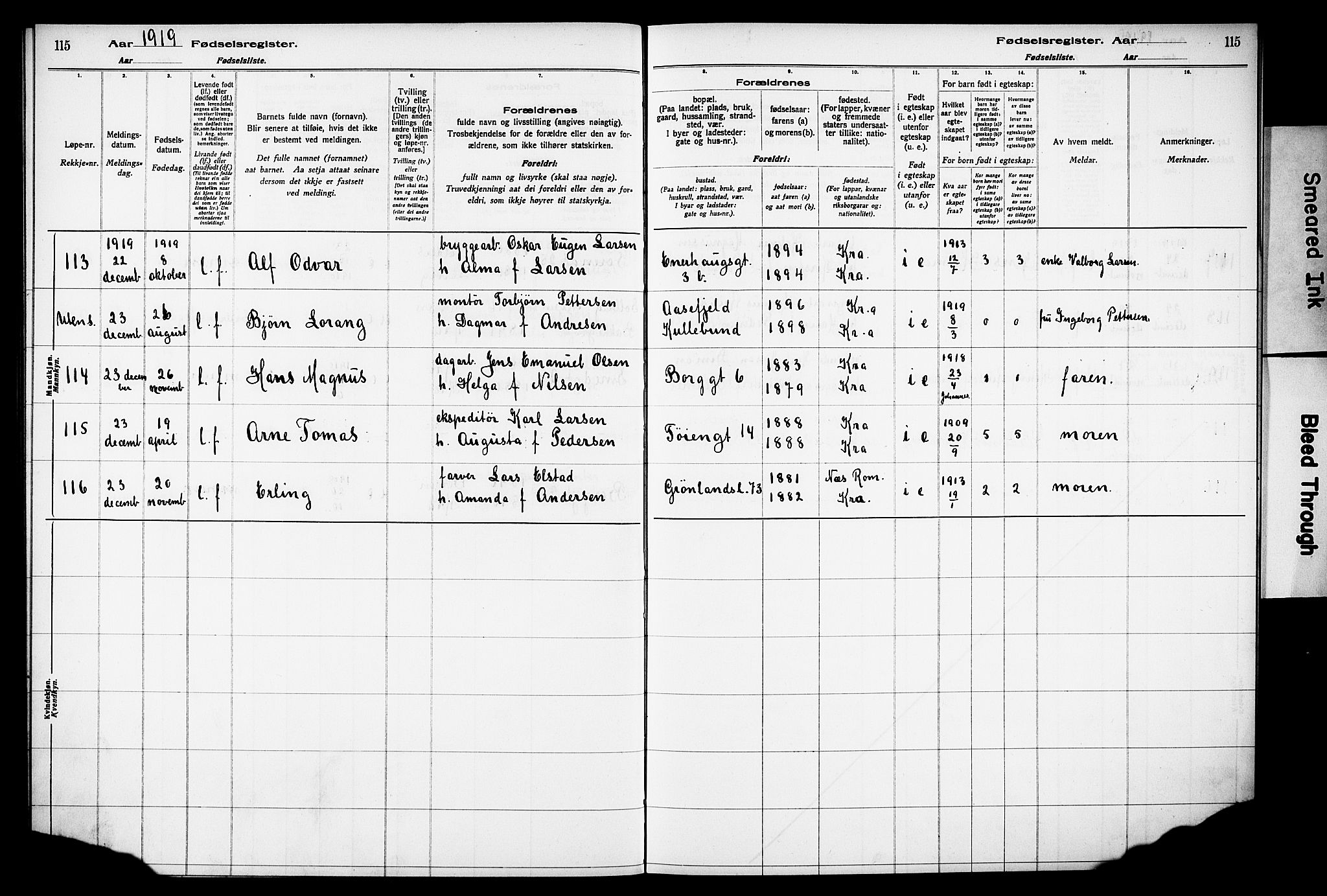 Grønland prestekontor Kirkebøker, AV/SAO-A-10848/J/Ja/L0001: Birth register no. 1, 1916-1922, p. 115