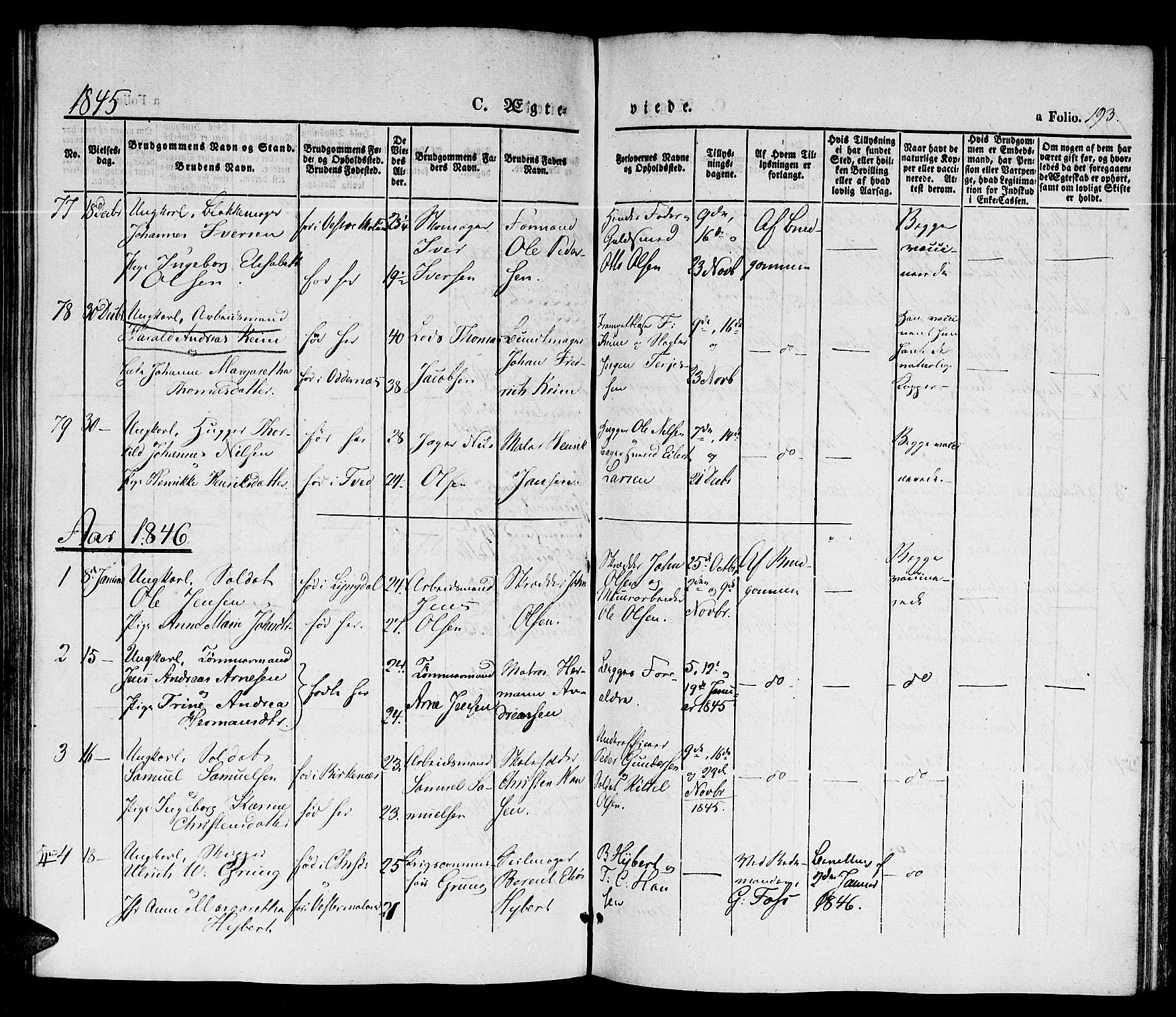 Kristiansand domprosti, SAK/1112-0006/F/Fb/L0010: Parish register (copy) no. B 10, 1843-1850, p. 193