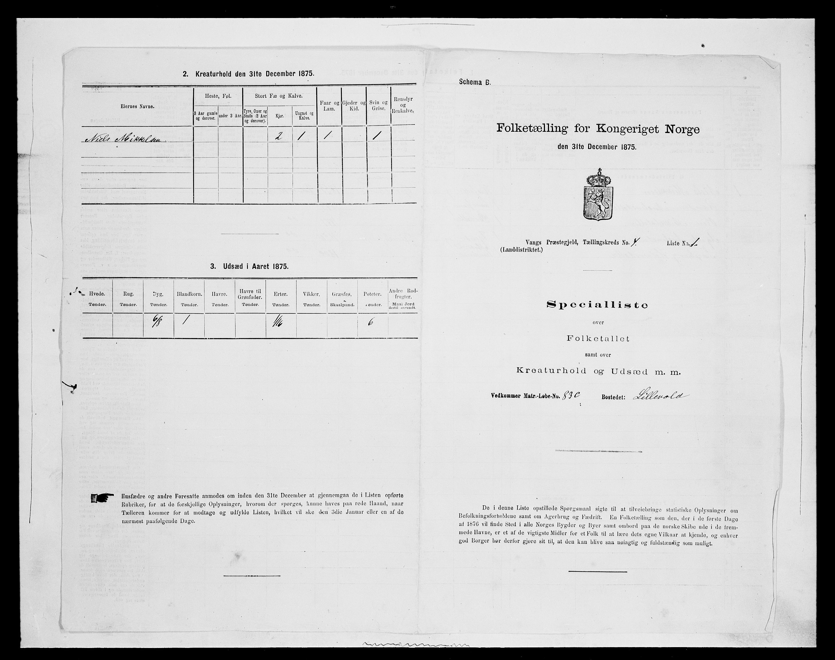 SAH, 1875 census for 0414L Vang/Vang og Furnes, 1875, p. 840