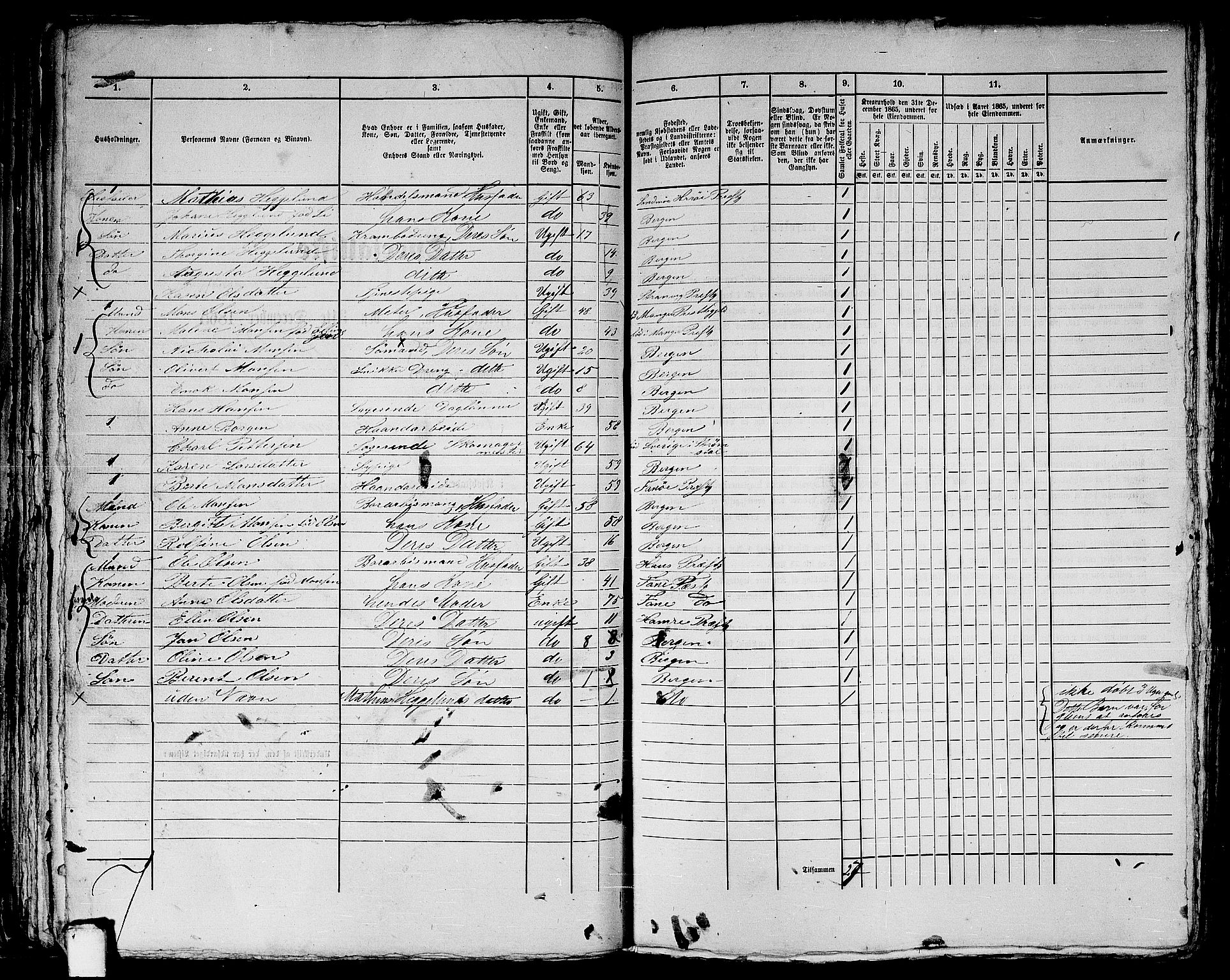 RA, 1865 census for Bergen, 1865, p. 3704