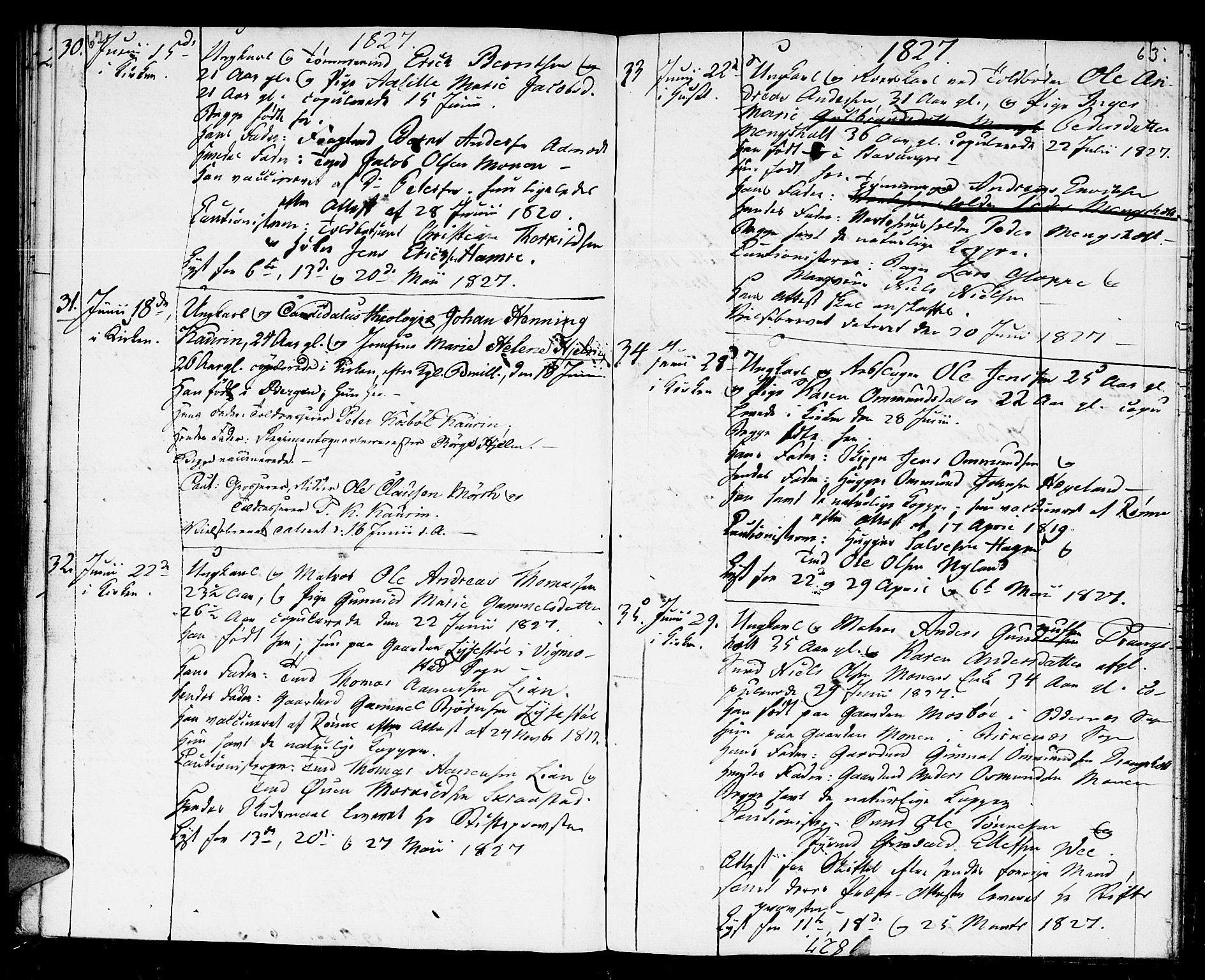 Kristiansand domprosti, AV/SAK-1112-0006/F/Fb/L0004: Parish register (copy) no. B 4, 1826-1827, p. 62-63
