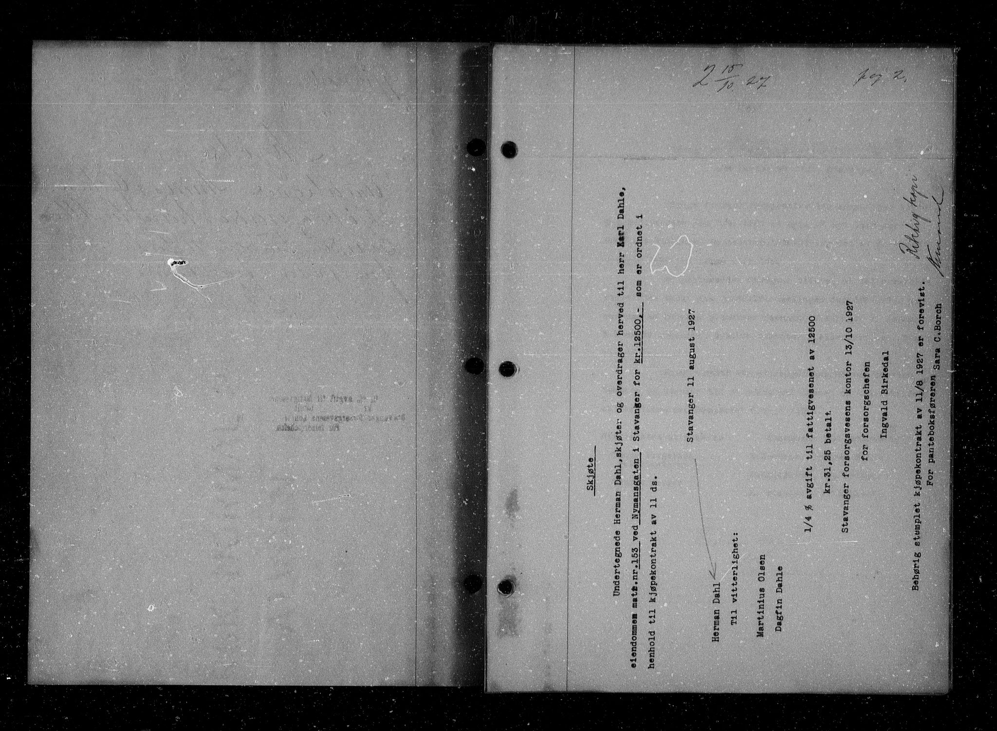 Stavanger byfogd, AV/SAST-A-101408/001/4/41/410/410BB/L0053: Mortgage book no. 41, 1927-1928, Deed date: 15.10.1927