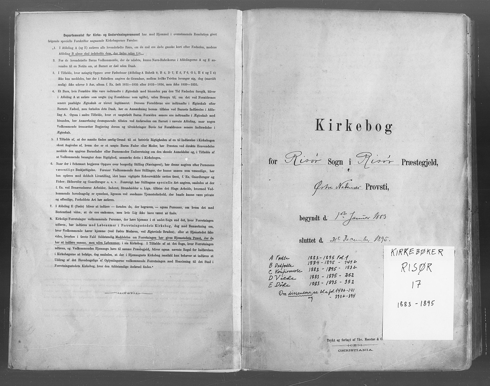 Risør sokneprestkontor, SAK/1111-0035/F/Fa/L0005: Parish register (official) no. A 5, 1883-1895