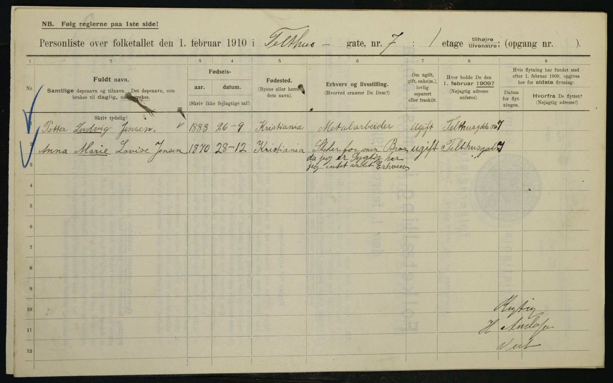 OBA, Municipal Census 1910 for Kristiania, 1910, p. 102182