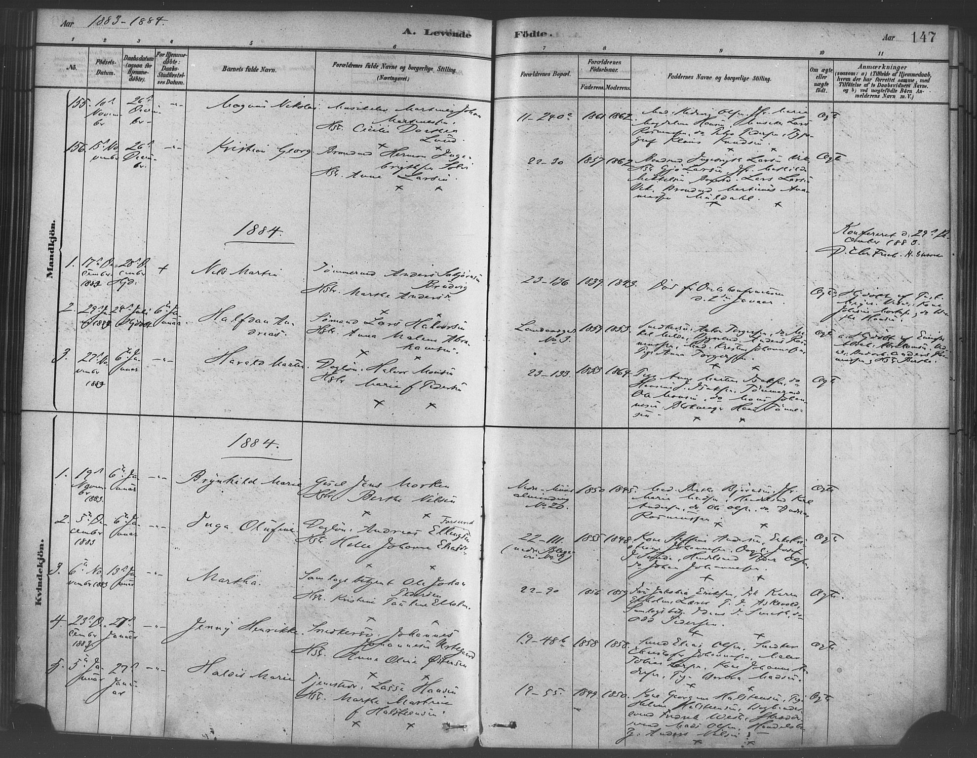 Korskirken sokneprestembete, AV/SAB-A-76101/H/Haa/L0021: Parish register (official) no. B 7, 1878-1889, p. 147