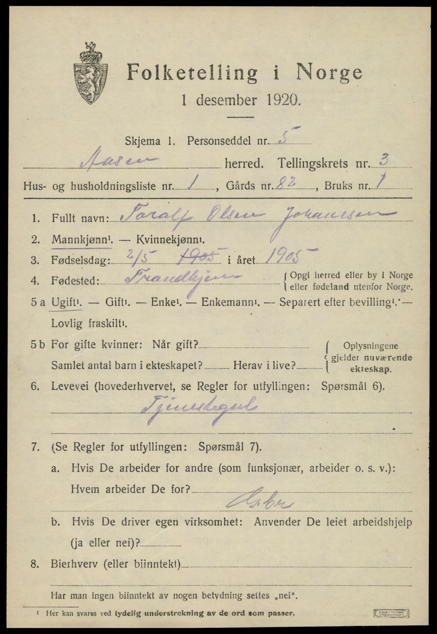 SAT, 1920 census for Åsen, 1920, p. 2070