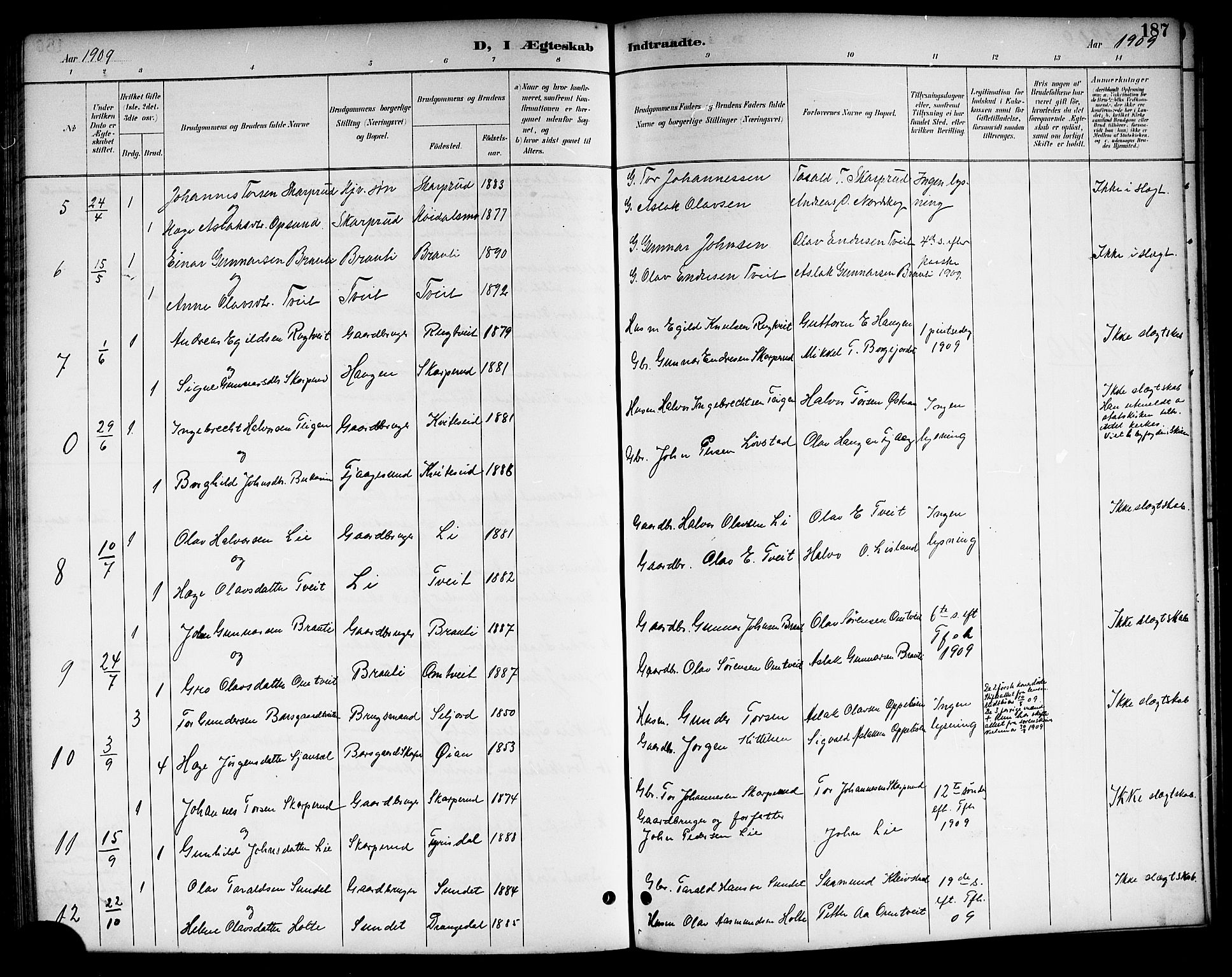 Kviteseid kirkebøker, SAKO/A-276/G/Ga/L0002: Parish register (copy) no. I 2, 1893-1918, p. 187