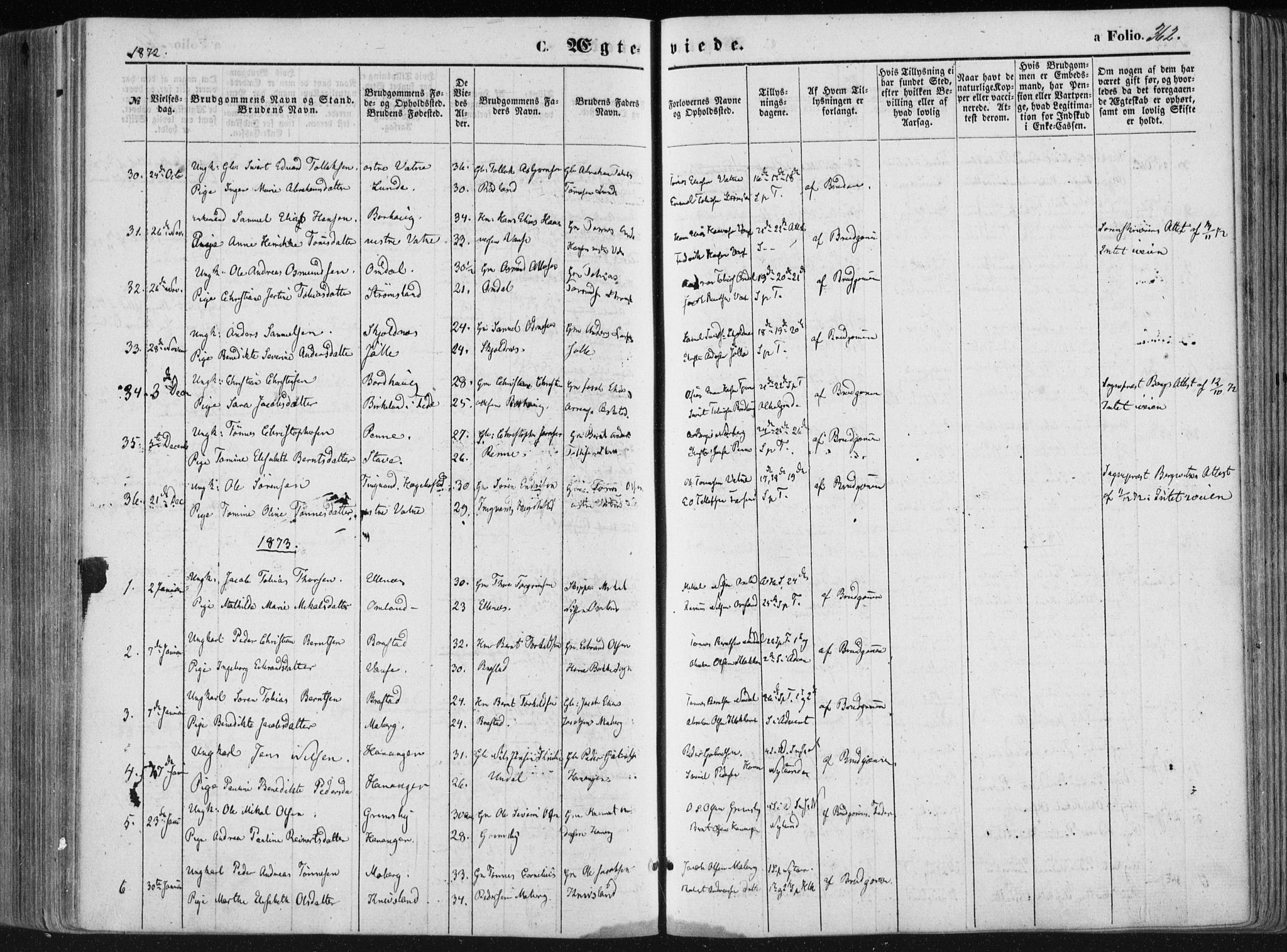 Lista sokneprestkontor, AV/SAK-1111-0027/F/Fa/L0011: Parish register (official) no. A 11, 1861-1878, p. 362