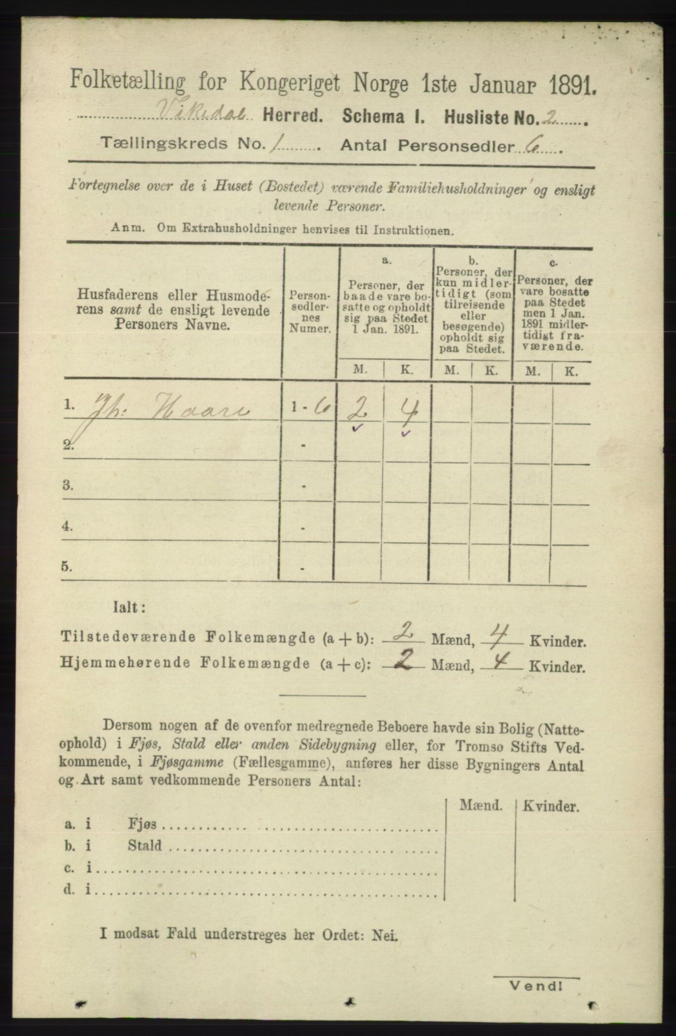 RA, 1891 census for 1157 Vikedal, 1891, p. 32
