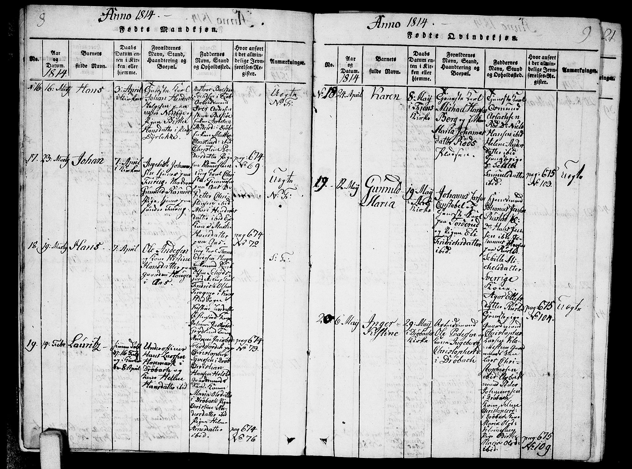 Ås prestekontor Kirkebøker, AV/SAO-A-10894/G/Ga/L0001: Parish register (copy) no. I 1, 1814-1820, p. 8-9