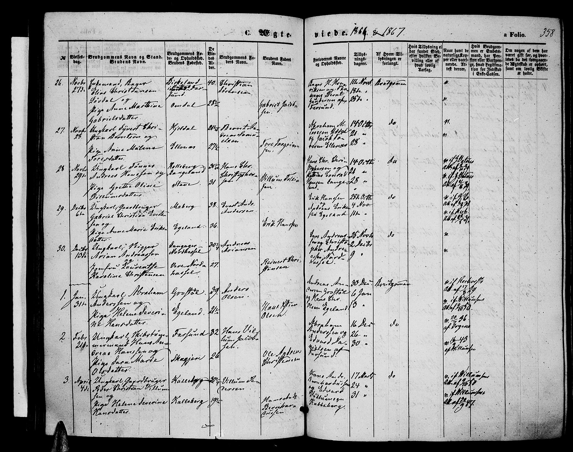 Lista sokneprestkontor, AV/SAK-1111-0027/F/Fb/L0003: Parish register (copy) no. B 3, 1862-1877, p. 358