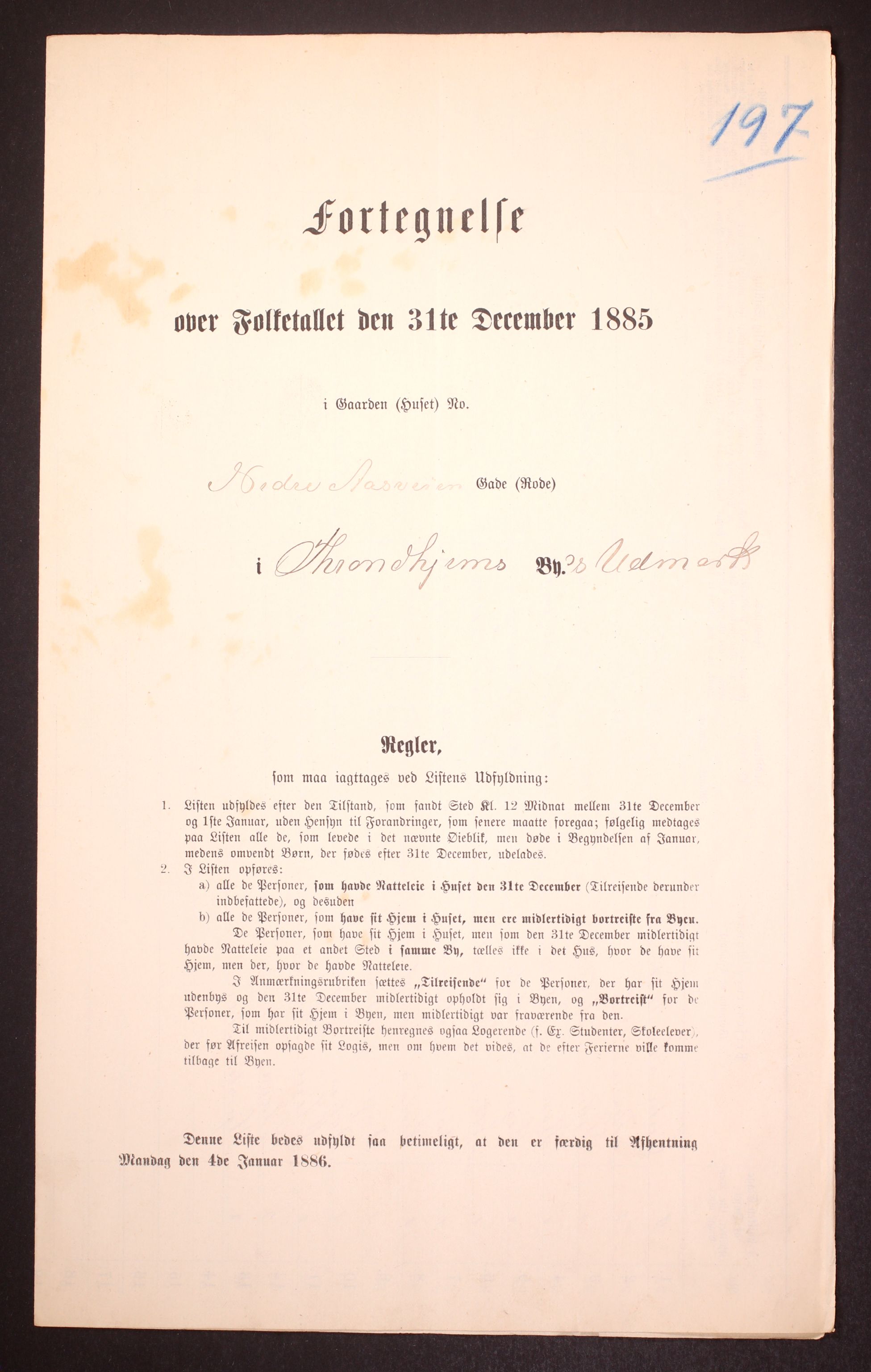 SAT, 1885 census for 1601 Trondheim, 1885, p. 3703