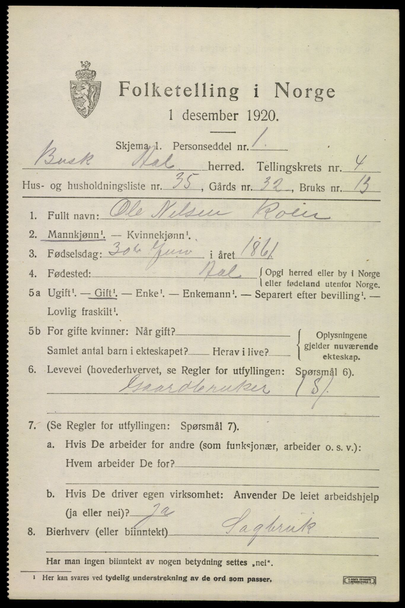 SAKO, 1920 census for Ål, 1920, p. 3392