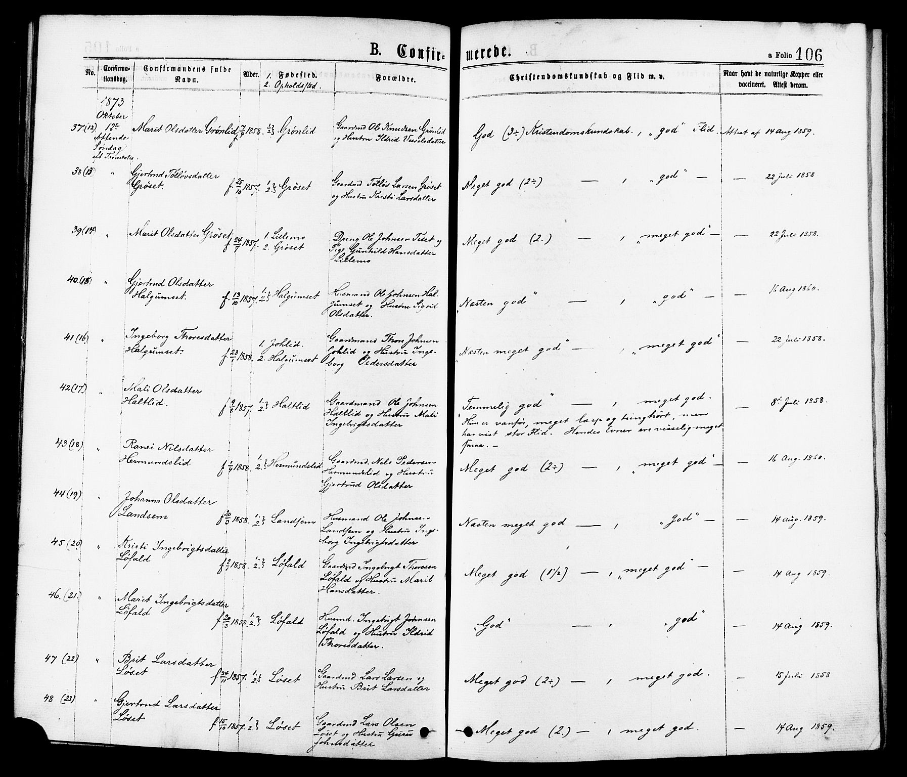 Ministerialprotokoller, klokkerbøker og fødselsregistre - Møre og Romsdal, AV/SAT-A-1454/598/L1068: Parish register (official) no. 598A02, 1872-1881, p. 106