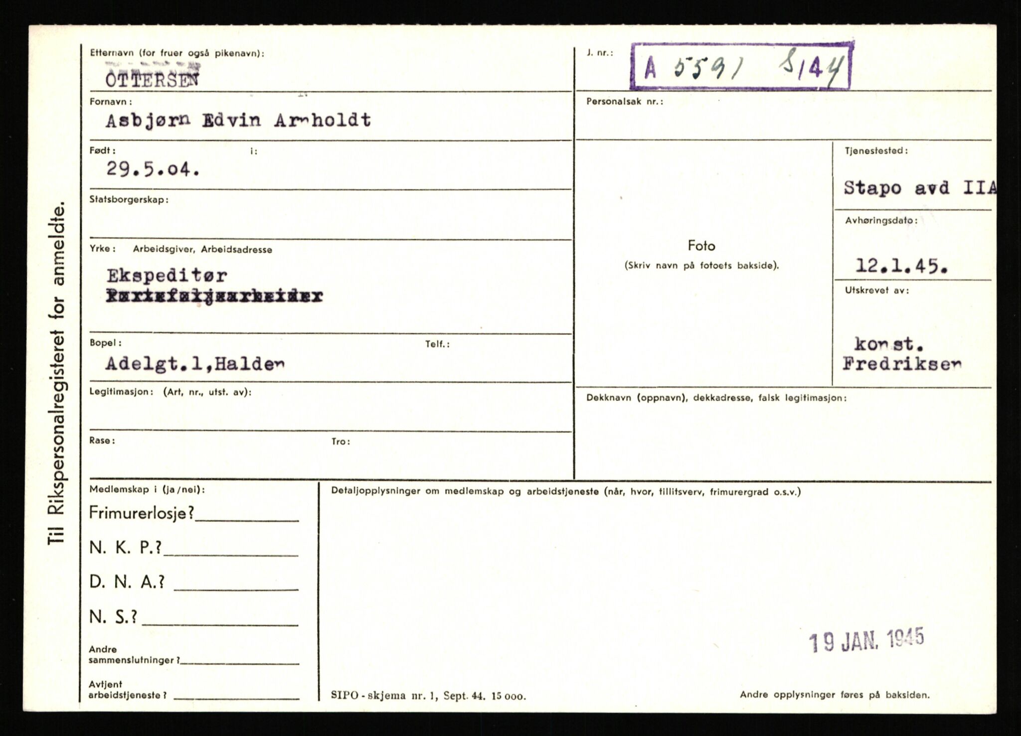 Statspolitiet - Hovedkontoret / Osloavdelingen, AV/RA-S-1329/C/Ca/L0012: Oanæs - Quistgaard	, 1943-1945, p. 2713