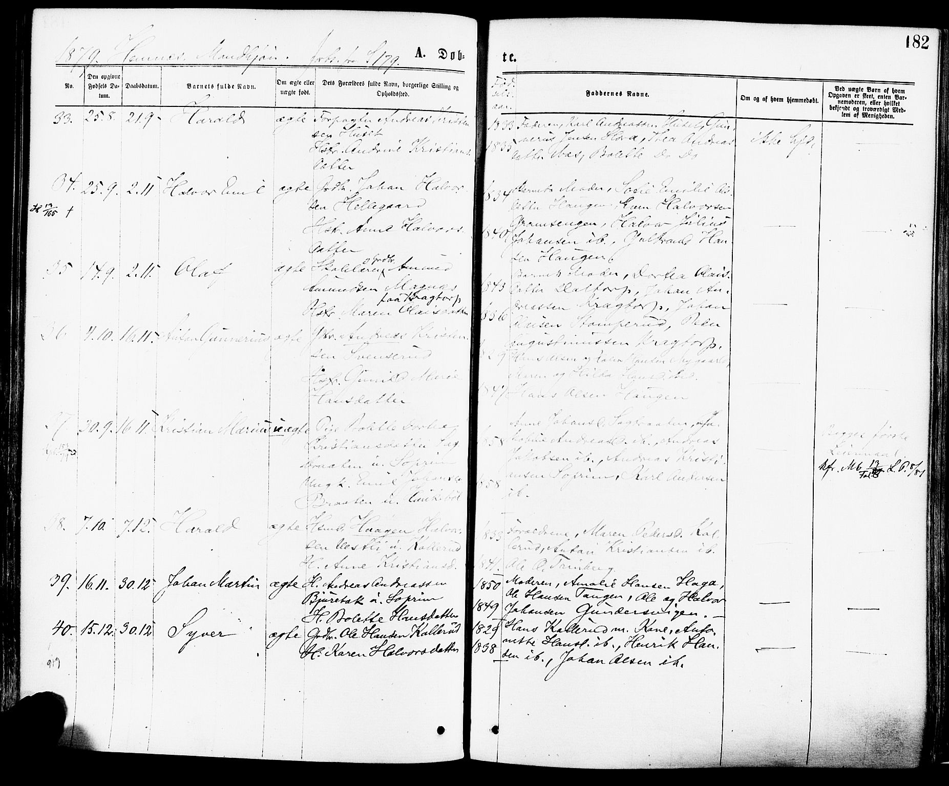 Høland prestekontor Kirkebøker, AV/SAO-A-10346a/F/Fa/L0012.a: Parish register (official) no. I 12A, 1869-1879, p. 182