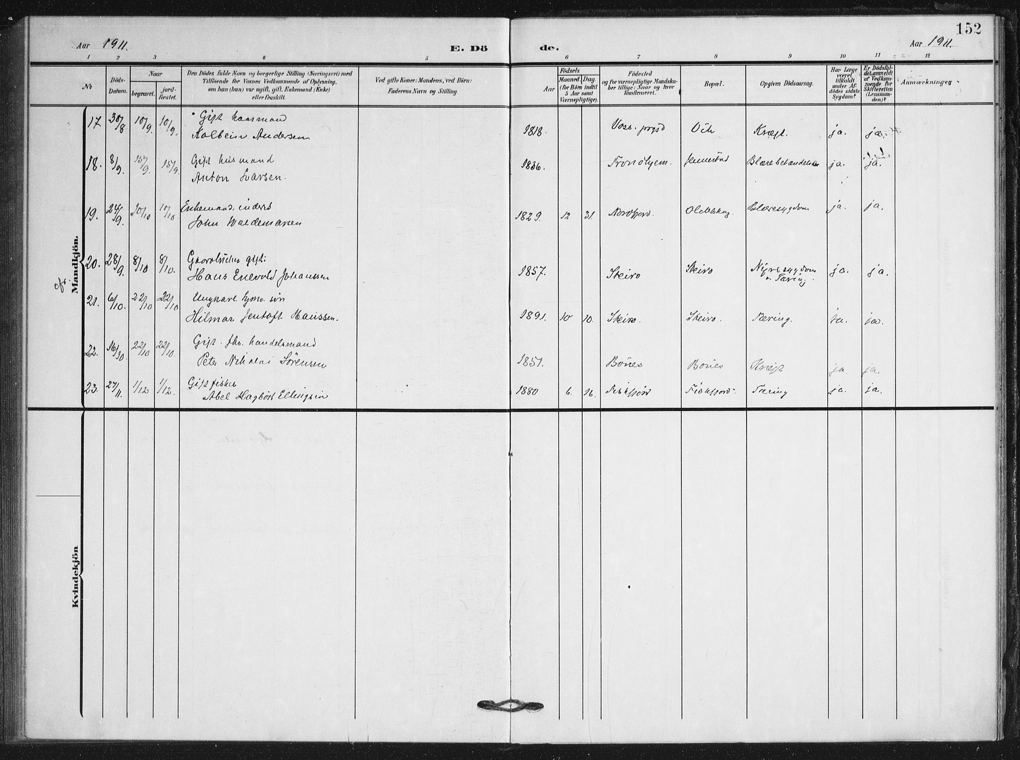 Ministerialprotokoller, klokkerbøker og fødselsregistre - Nordland, AV/SAT-A-1459/895/L1373: Parish register (official) no. 895A08, 1905-1915, p. 152