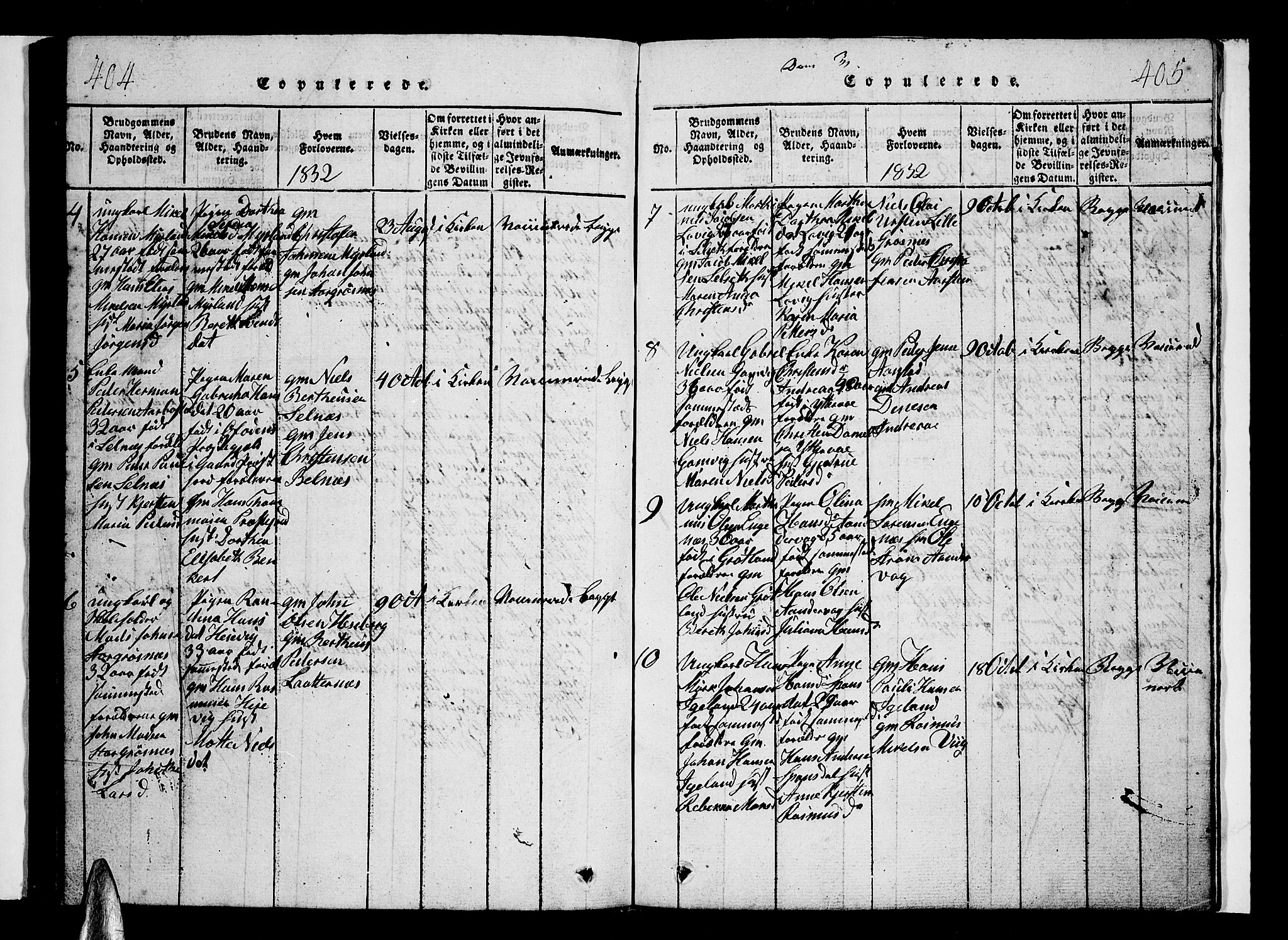 Ibestad sokneprestembete, AV/SATØ-S-0077/H/Ha/Hab/L0002klokker: Parish register (copy) no. 2, 1821-1833, p. 404-405