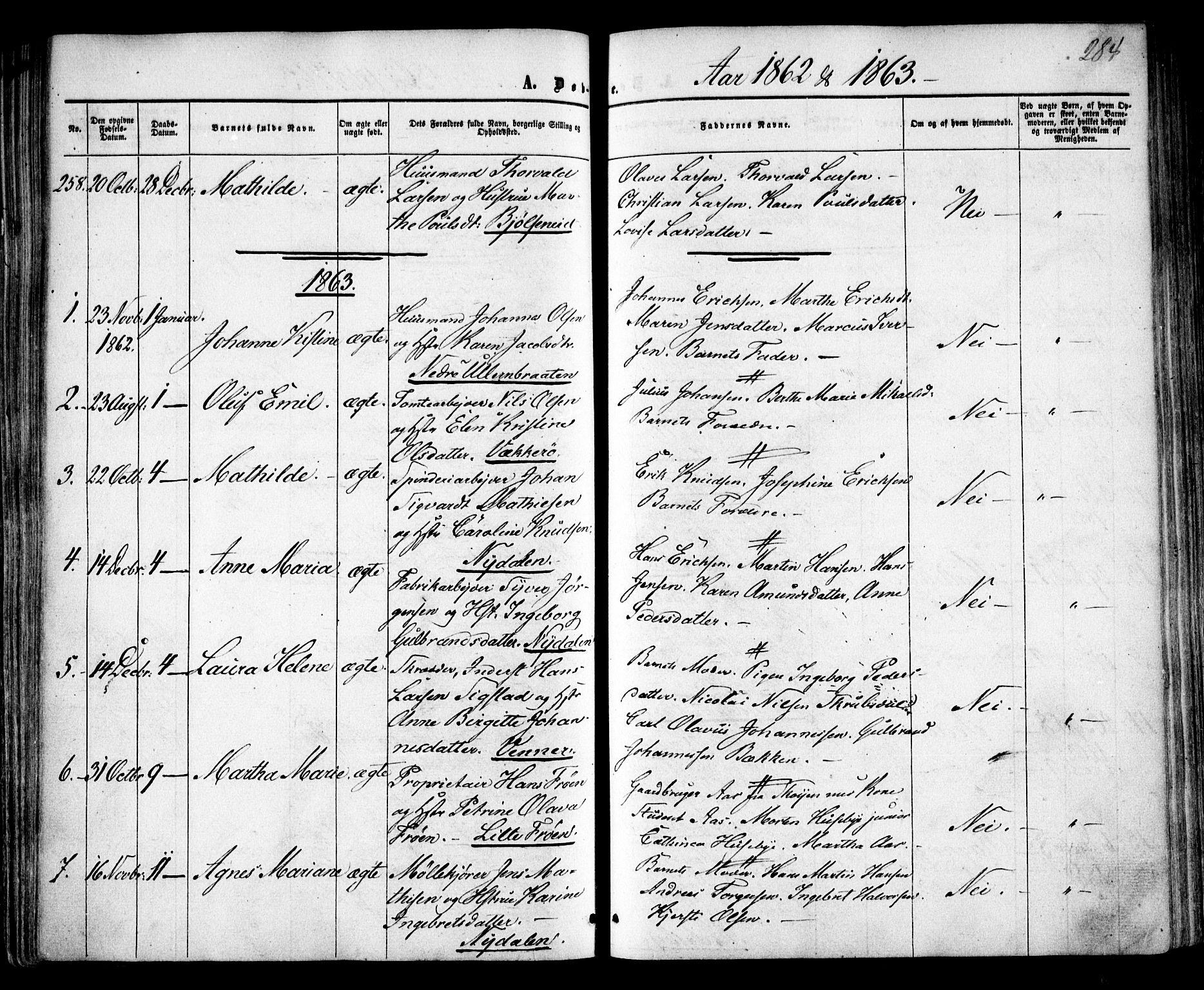 Vestre Aker prestekontor Kirkebøker, SAO/A-10025/F/Fa/L0003: Parish register (official) no. 3, 1857-1868, p. 284