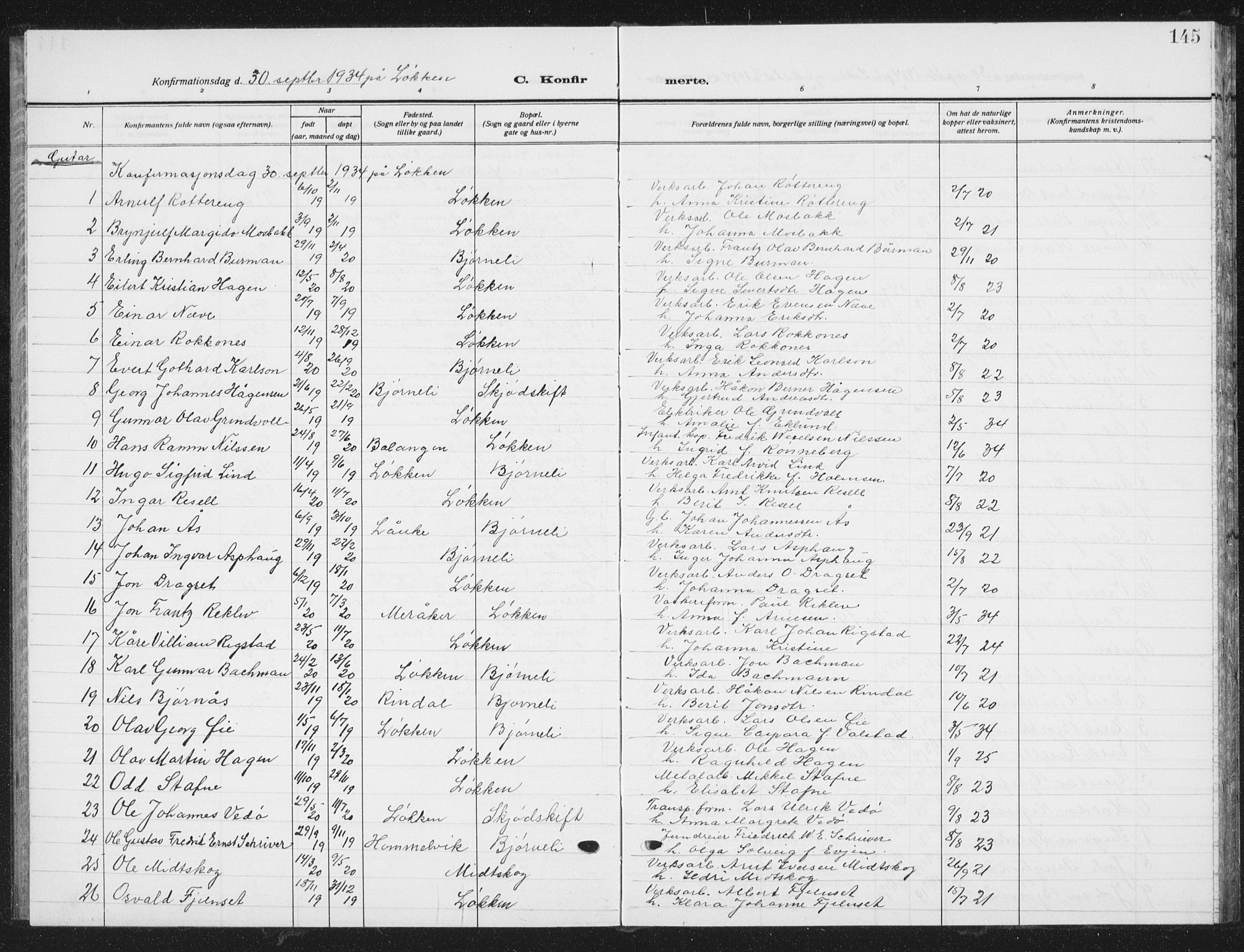 Ministerialprotokoller, klokkerbøker og fødselsregistre - Sør-Trøndelag, SAT/A-1456/672/L0866: Parish register (copy) no. 672C05, 1929-1939, p. 145