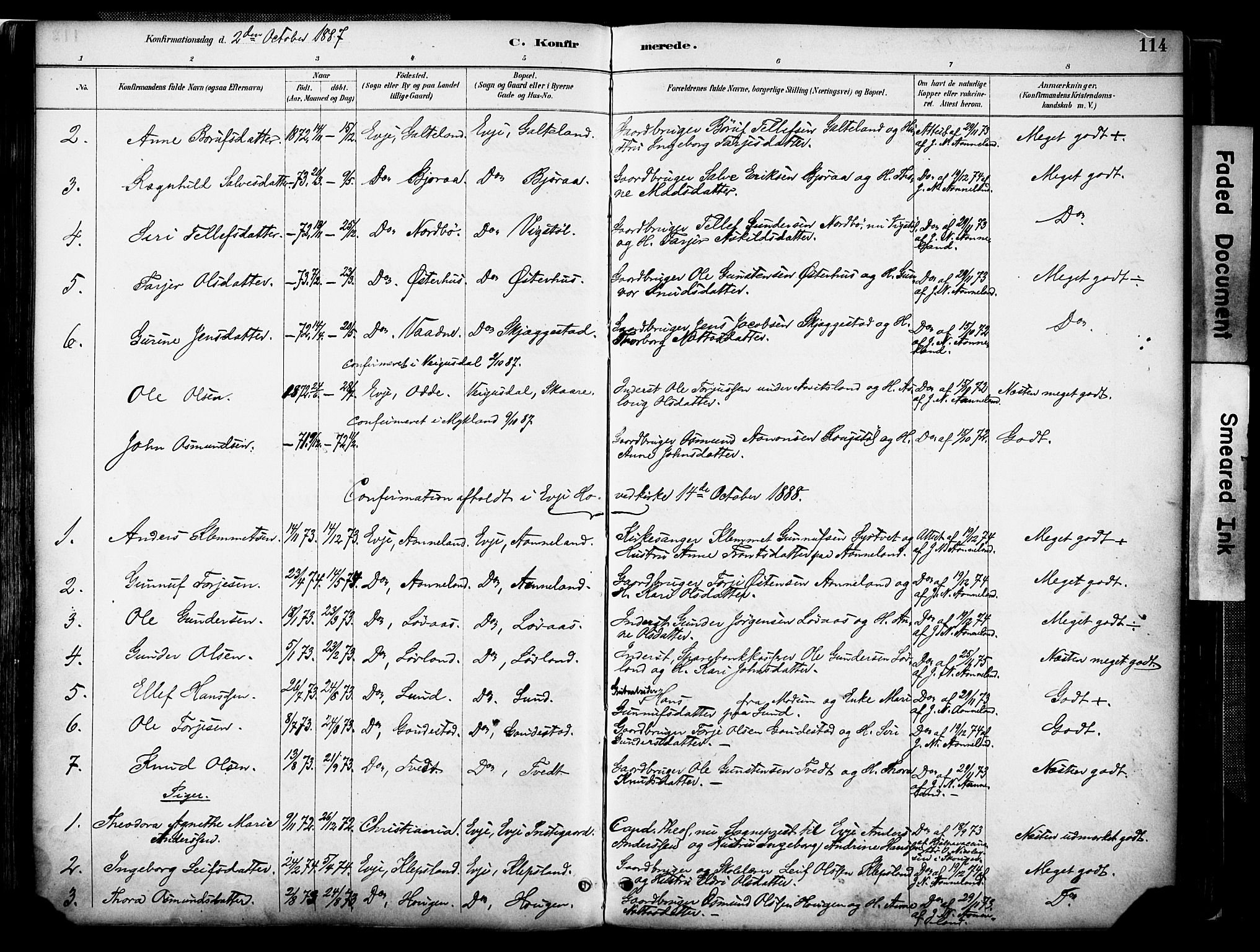 Evje sokneprestkontor, AV/SAK-1111-0008/F/Fa/Faa/L0007: Parish register (official) no. A 7, 1884-1909, p. 114