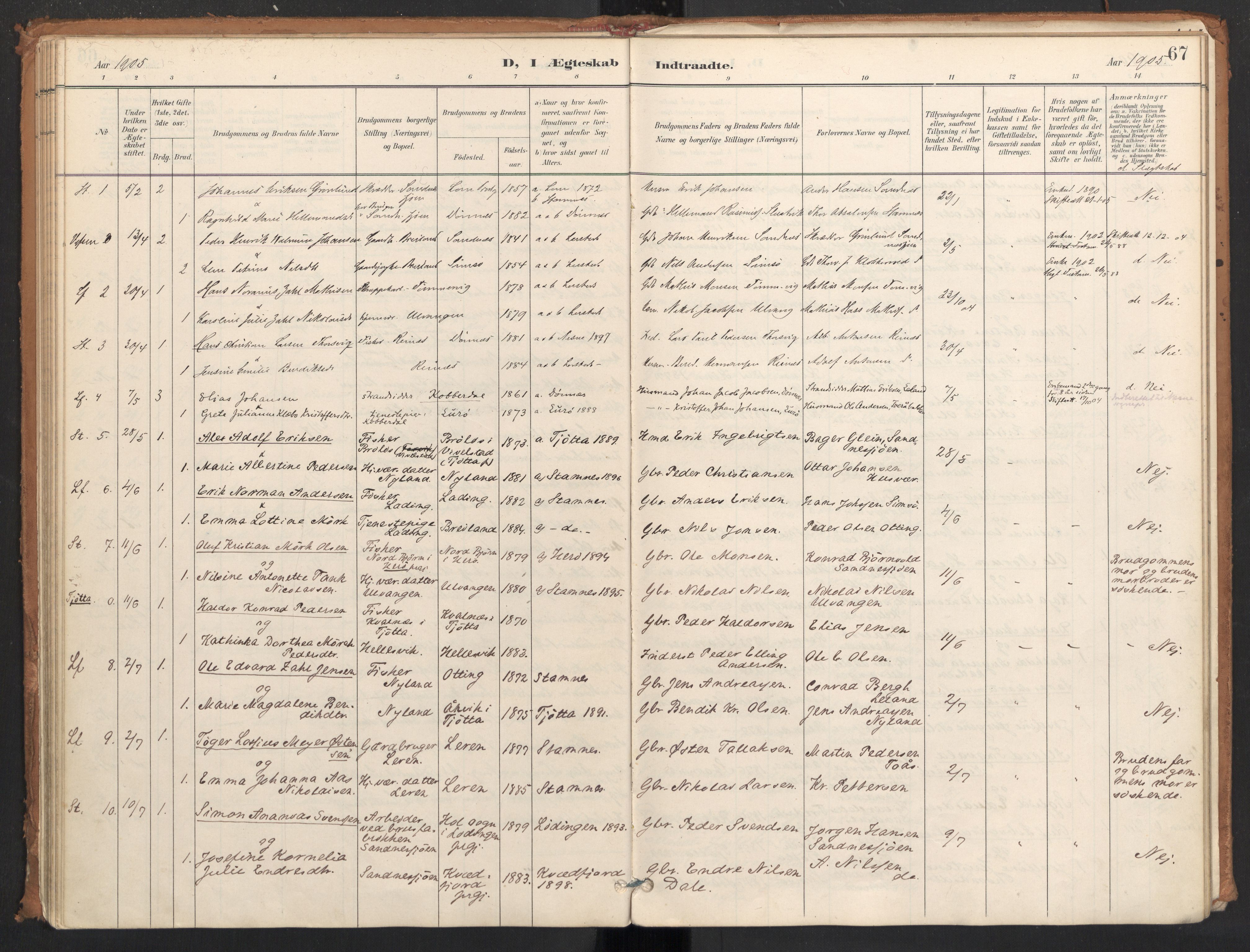 Ministerialprotokoller, klokkerbøker og fødselsregistre - Nordland, AV/SAT-A-1459/831/L0472: Parish register (official) no. 831A03, 1897-1912, p. 67