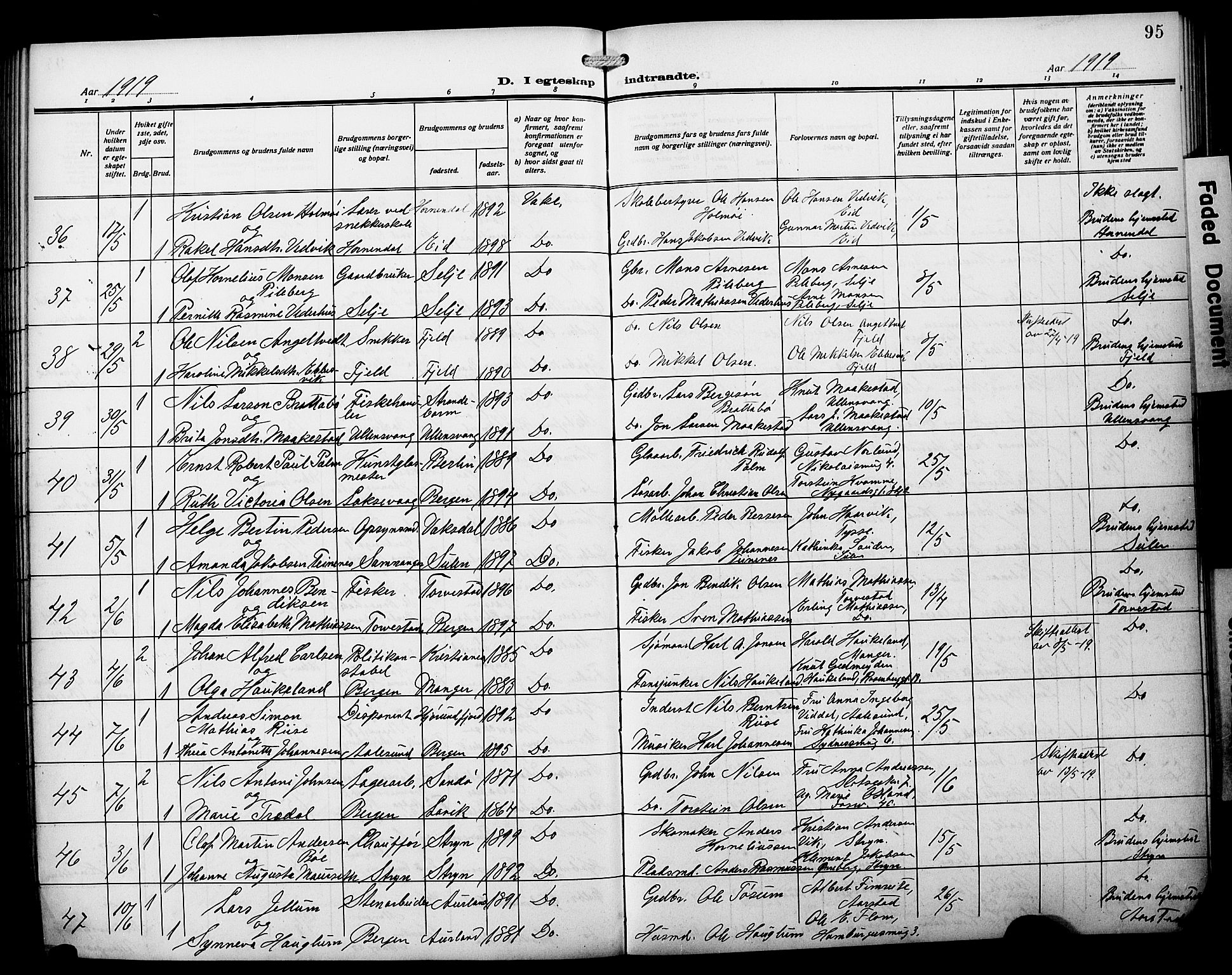 Johanneskirken sokneprestembete, AV/SAB-A-76001/H/Hab: Parish register (copy) no. C 2, 1912-1929, p. 95