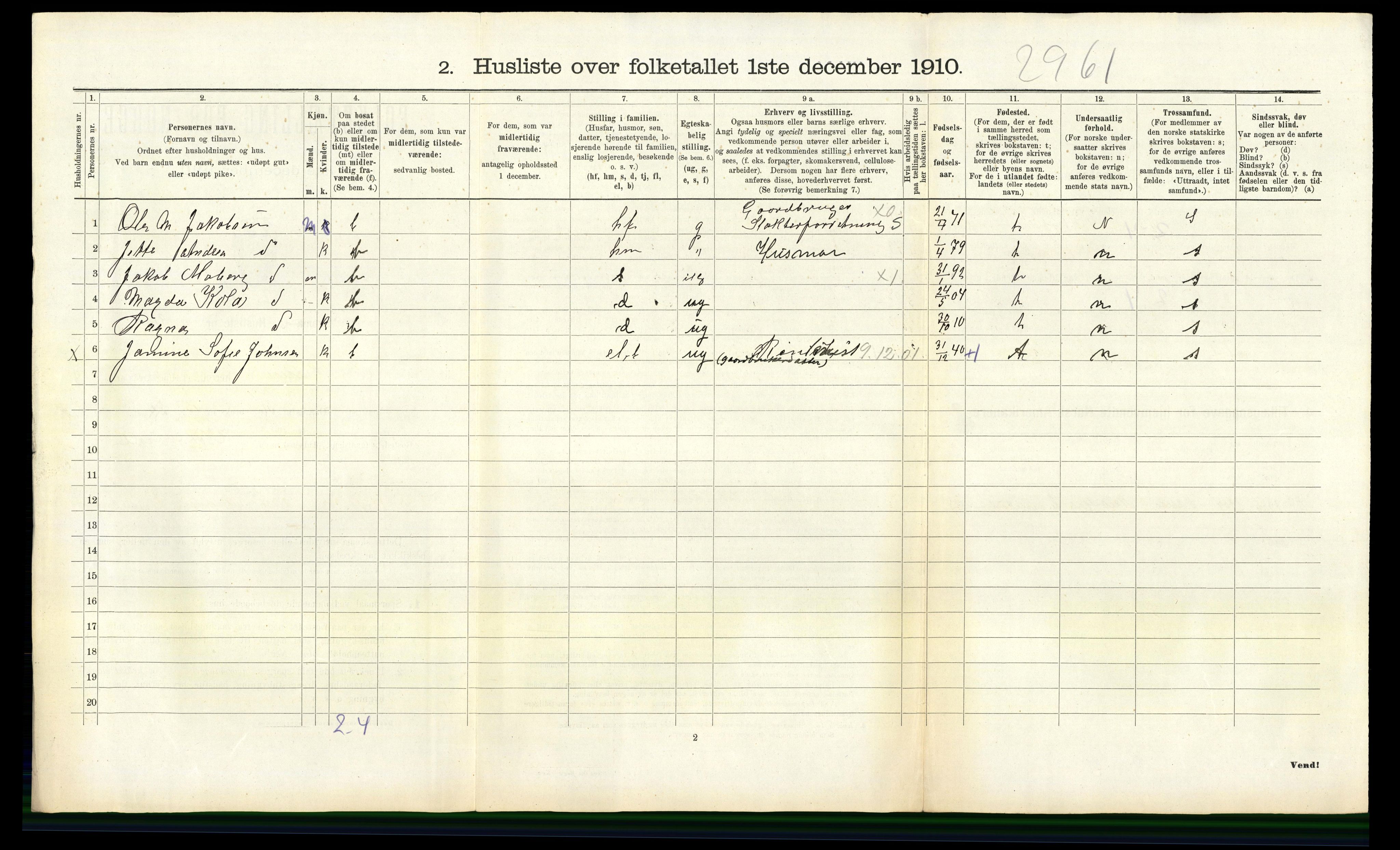 RA, 1910 census for Vanse, 1910, p. 1380