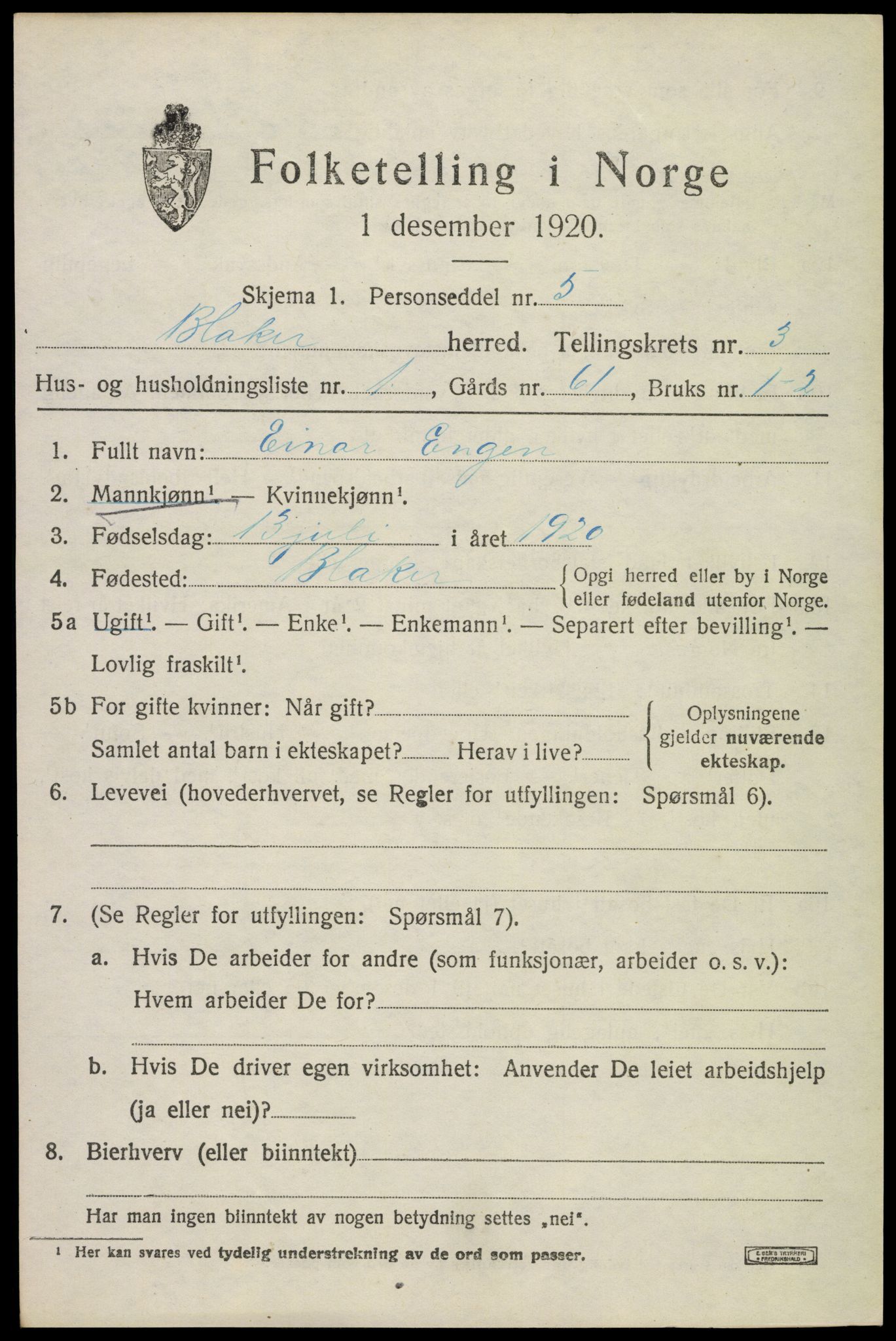 SAO, 1920 census for Blaker, 1920, p. 2245