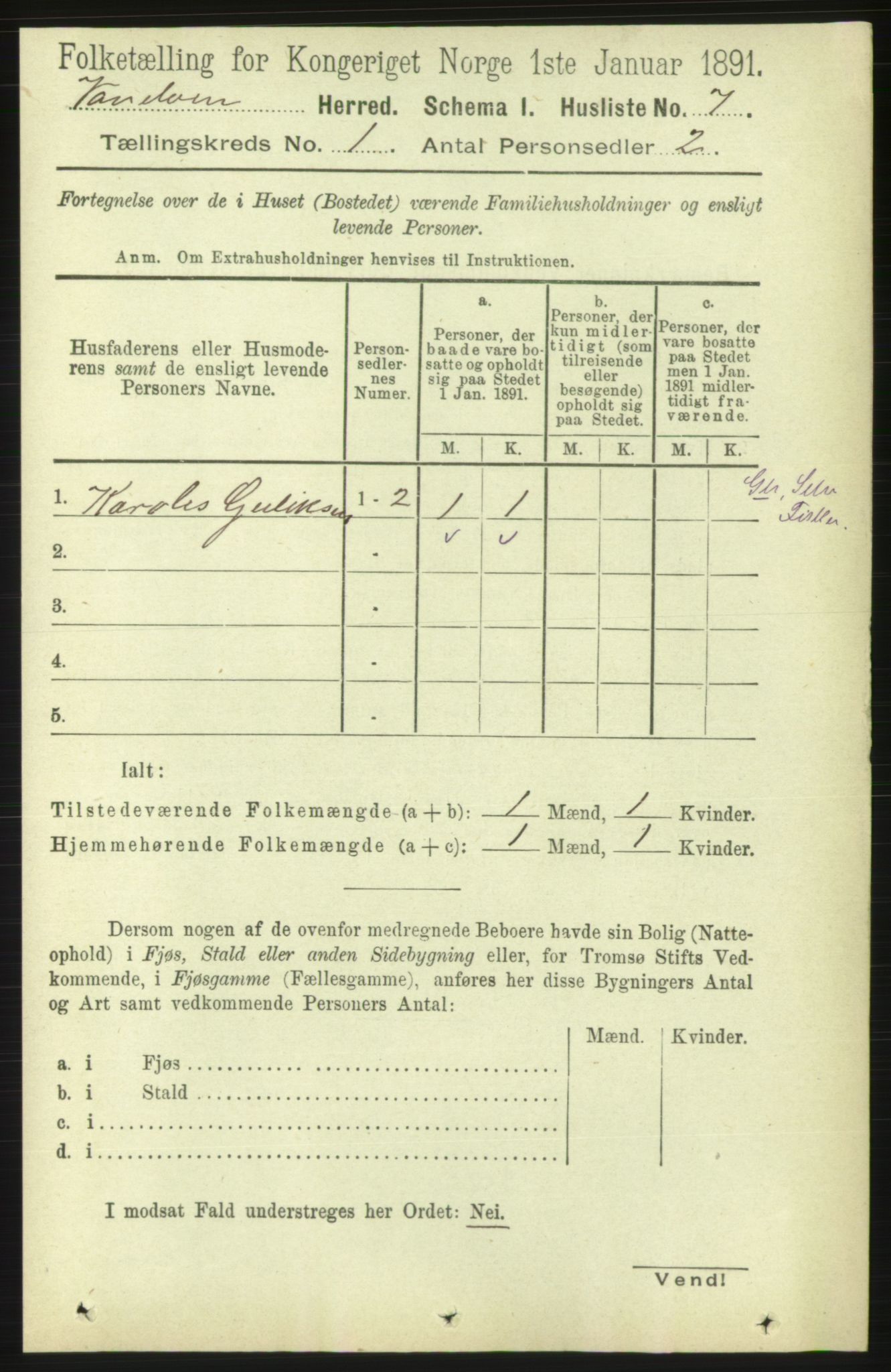 RA, 1891 census for 1511 Vanylven, 1891, p. 27