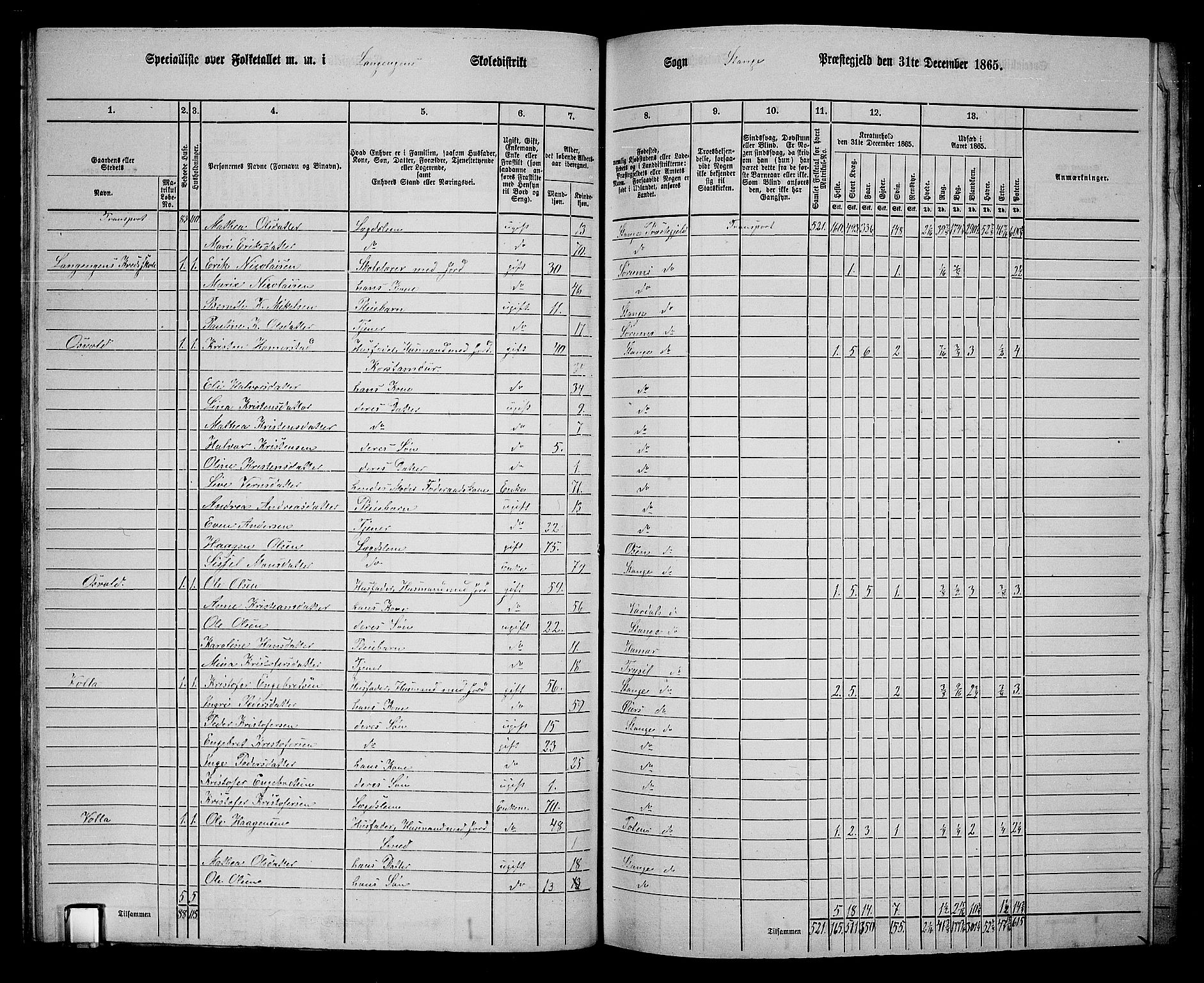 RA, 1865 census for Stange, 1865, p. 123