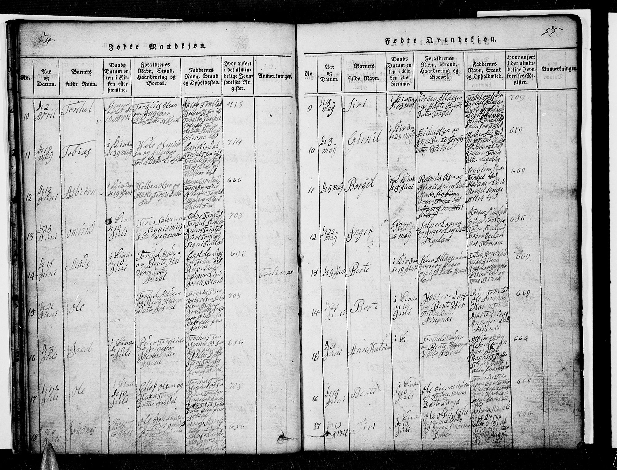 Sirdal sokneprestkontor, AV/SAK-1111-0036/F/Fb/Fbb/L0001: Parish register (copy) no. B 1, 1815-1834, p. 54-55