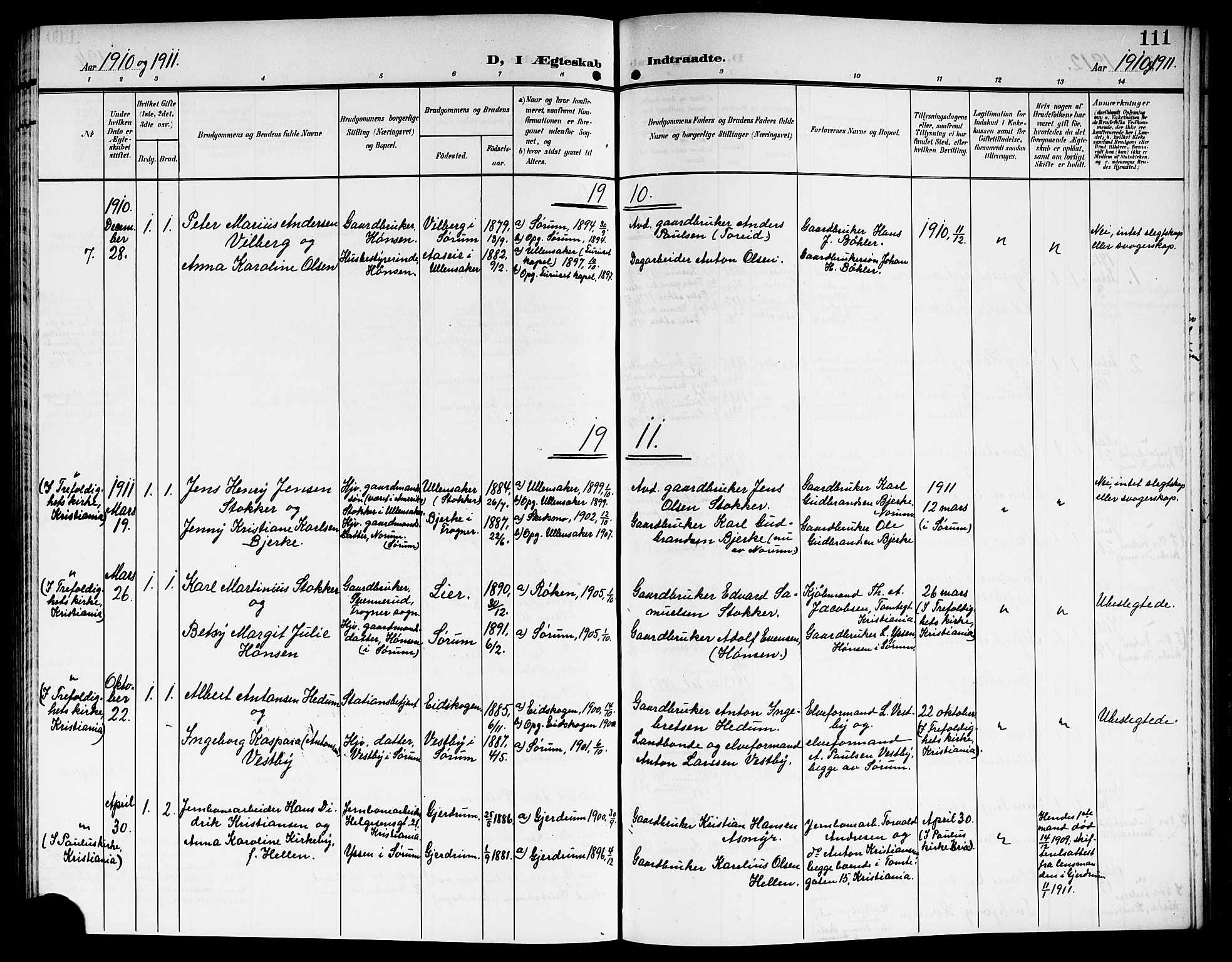 Sørum prestekontor Kirkebøker, SAO/A-10303/G/Ga/L0007: Parish register (copy) no. I 7, 1907-1917, p. 111