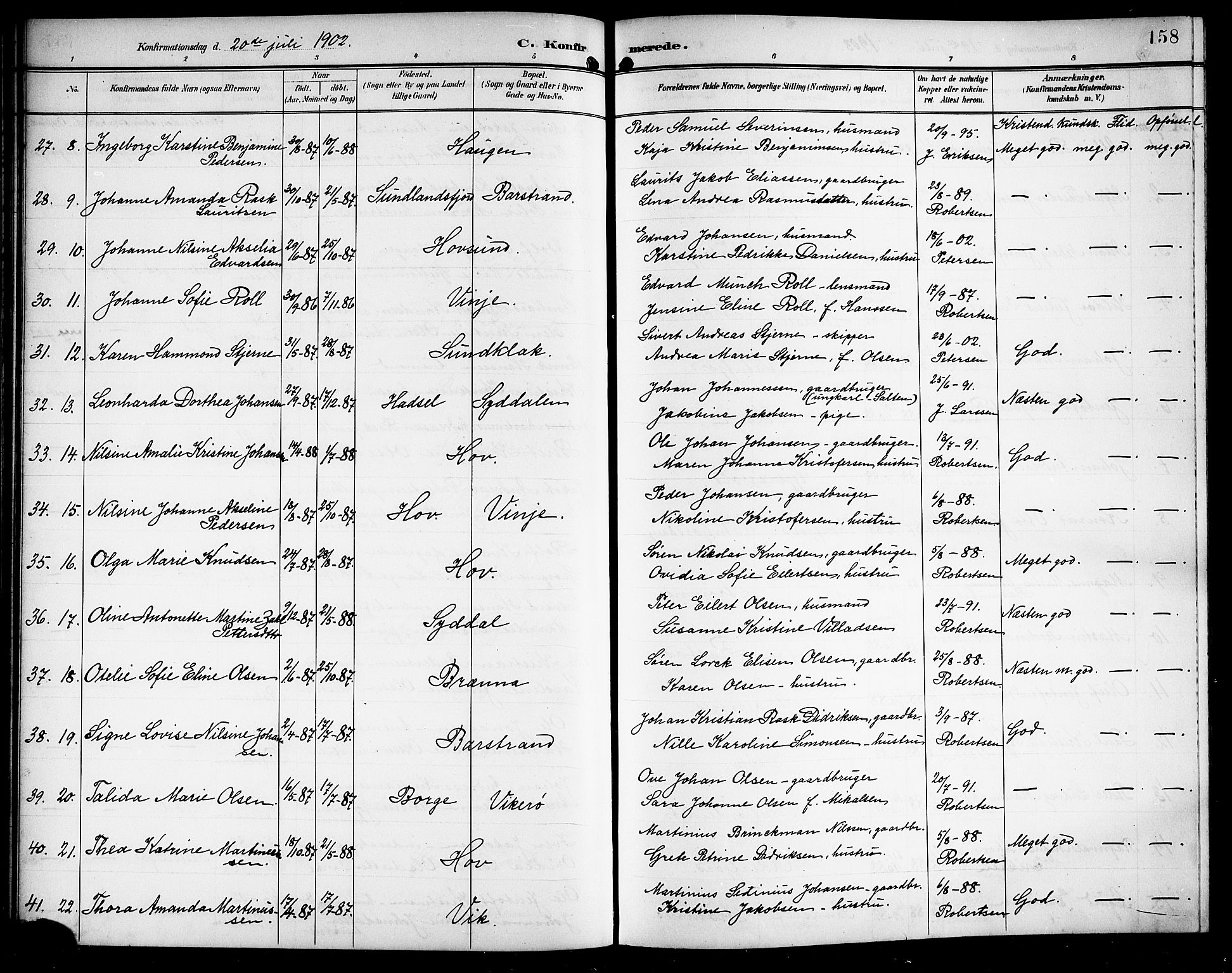 Ministerialprotokoller, klokkerbøker og fødselsregistre - Nordland, AV/SAT-A-1459/876/L1105: Parish register (copy) no. 876C04, 1896-1914, p. 158