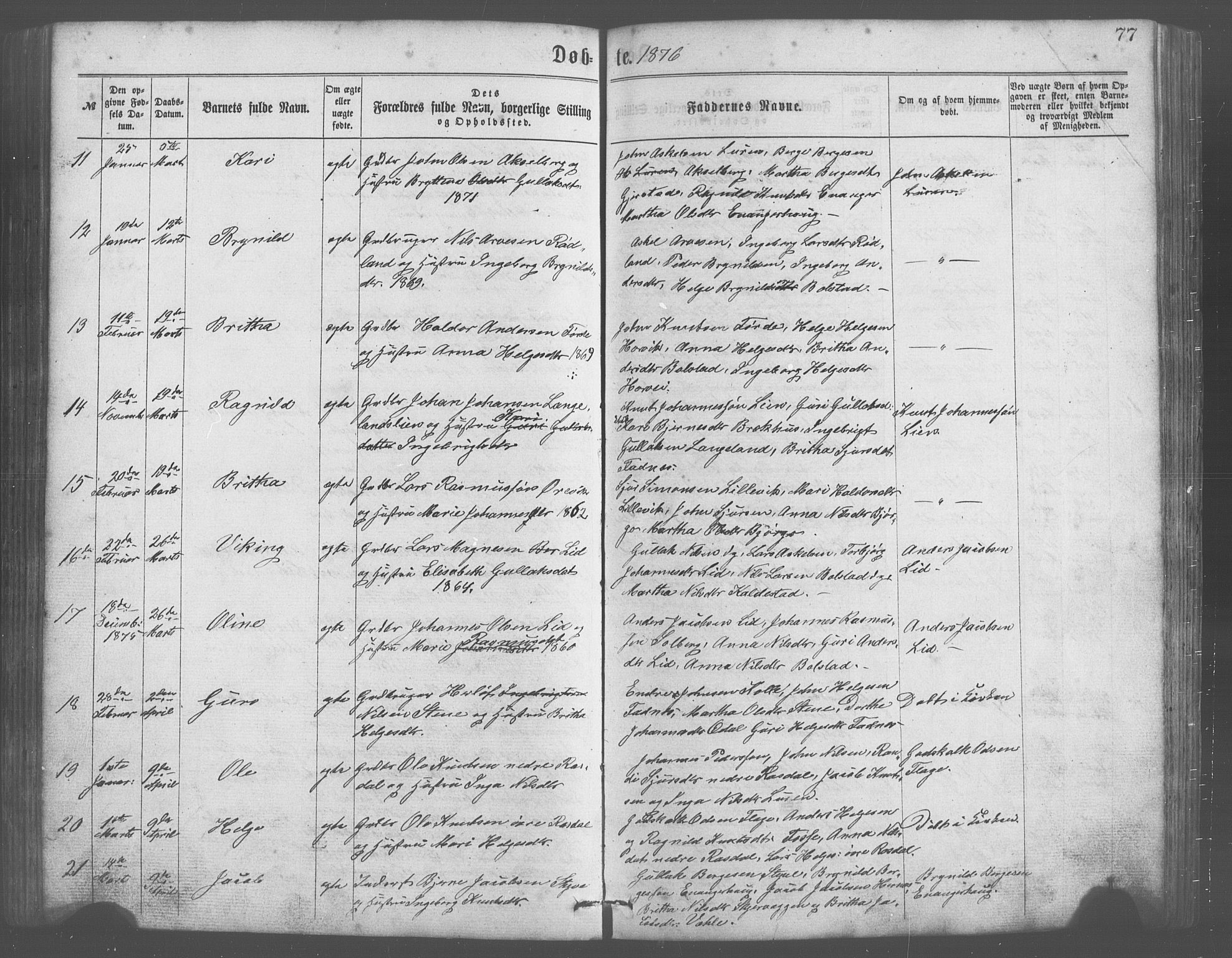 Evanger sokneprestembete, SAB/A-99924: Parish register (copy) no. A 2, 1863-1879, p. 77