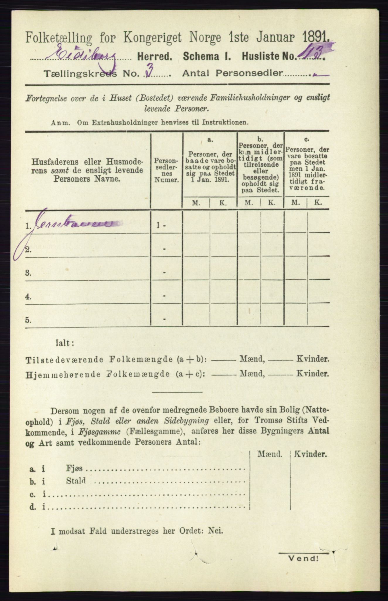 RA, 1891 census for 0125 Eidsberg, 1891, p. 1449