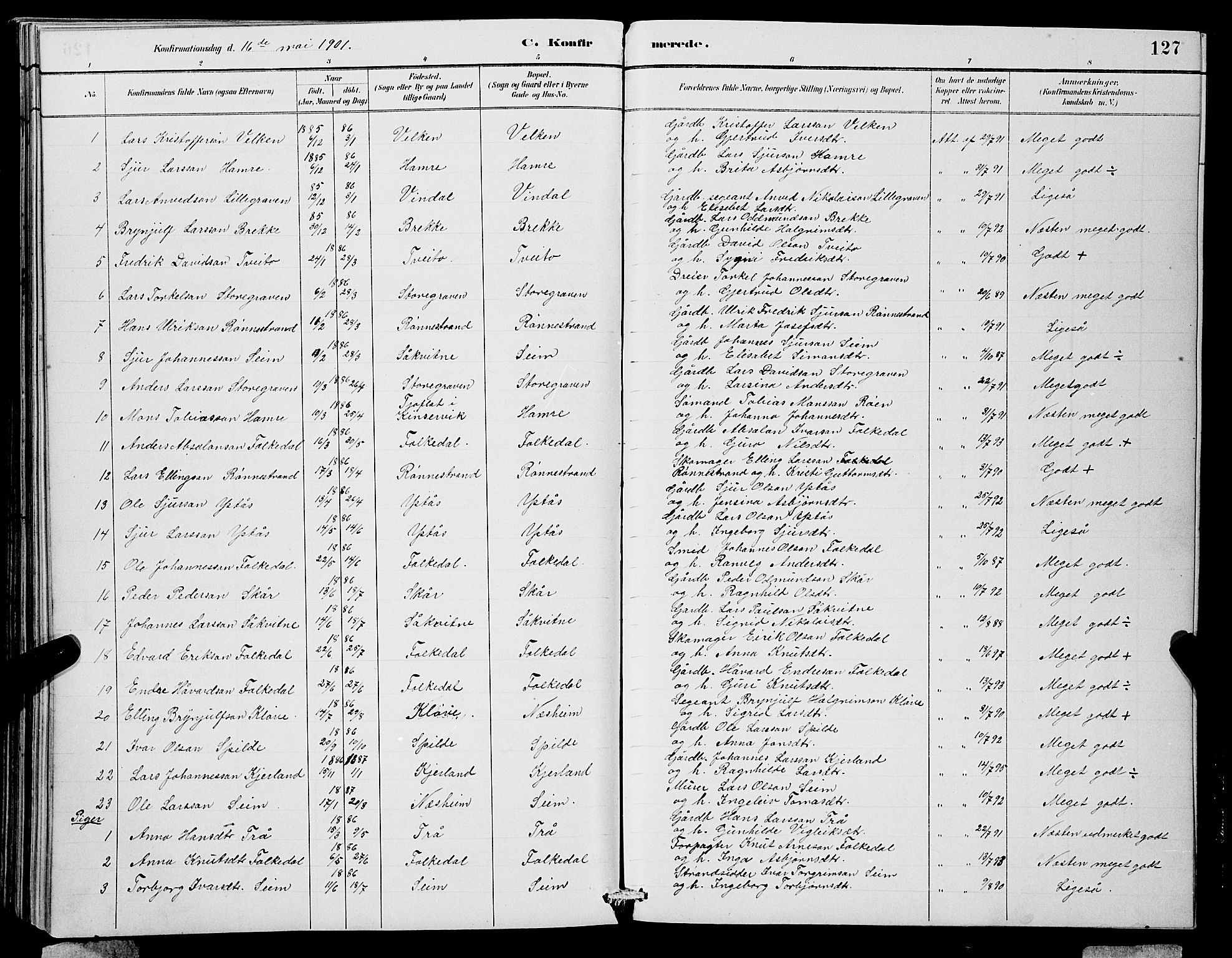 Ulvik sokneprestembete, SAB/A-78801/H/Hab: Parish register (copy) no. B 3, 1884-1901, p. 127