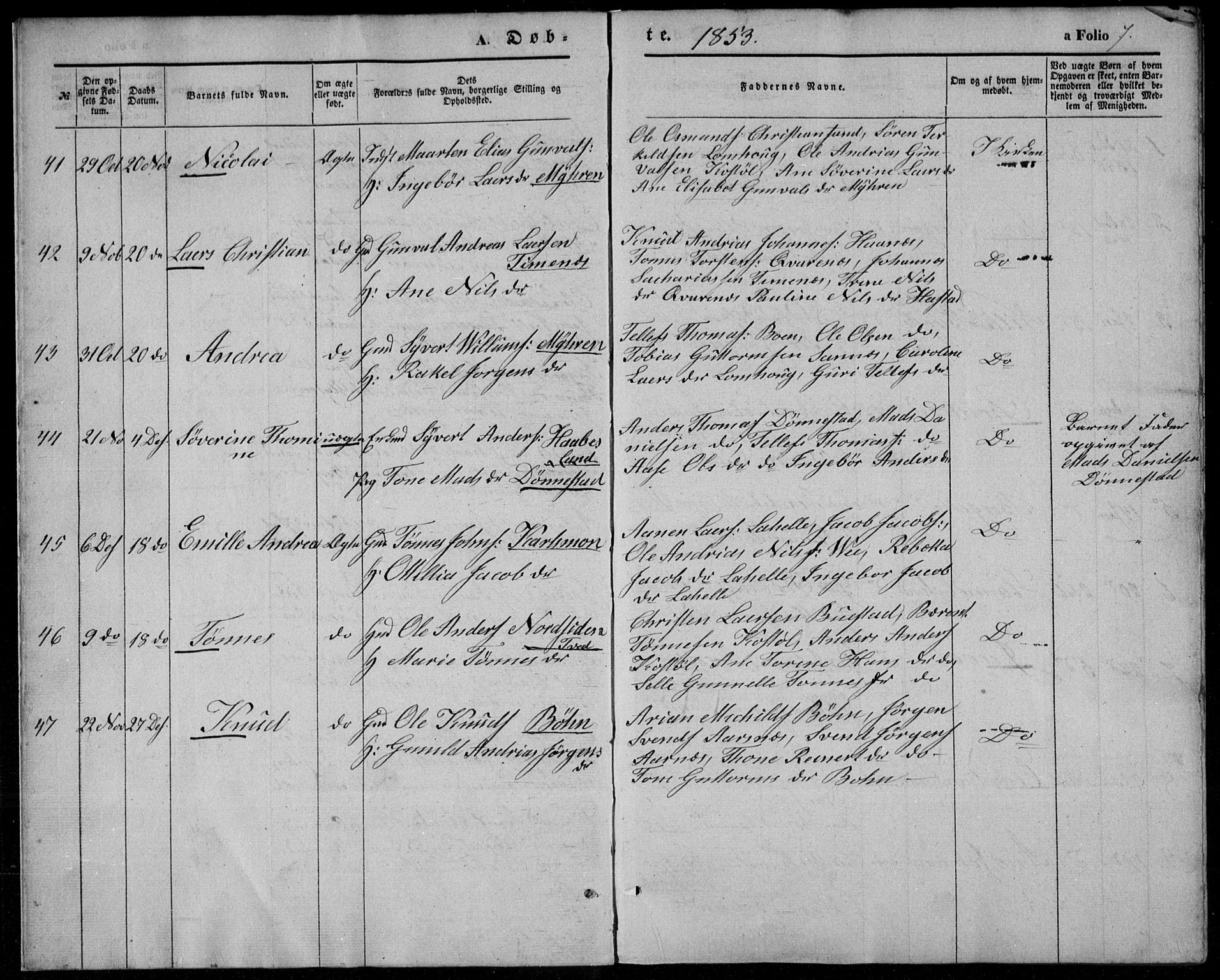 Tveit sokneprestkontor, SAK/1111-0043/F/Fa/L0005: Parish register (official) no. A 5, 1853-1871, p. 7