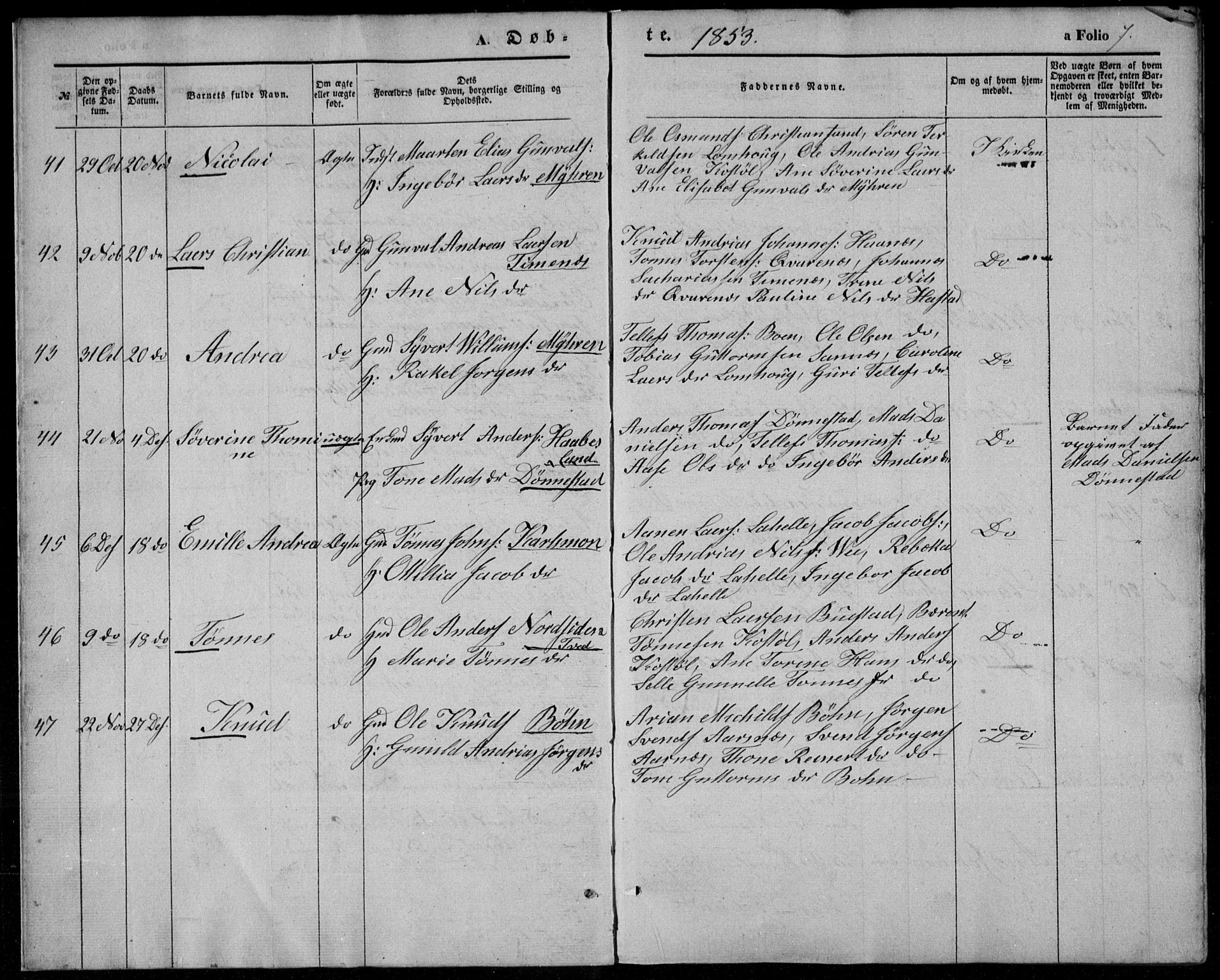 Tveit sokneprestkontor, AV/SAK-1111-0043/F/Fa/L0005: Parish register (official) no. A 5, 1853-1871, p. 7