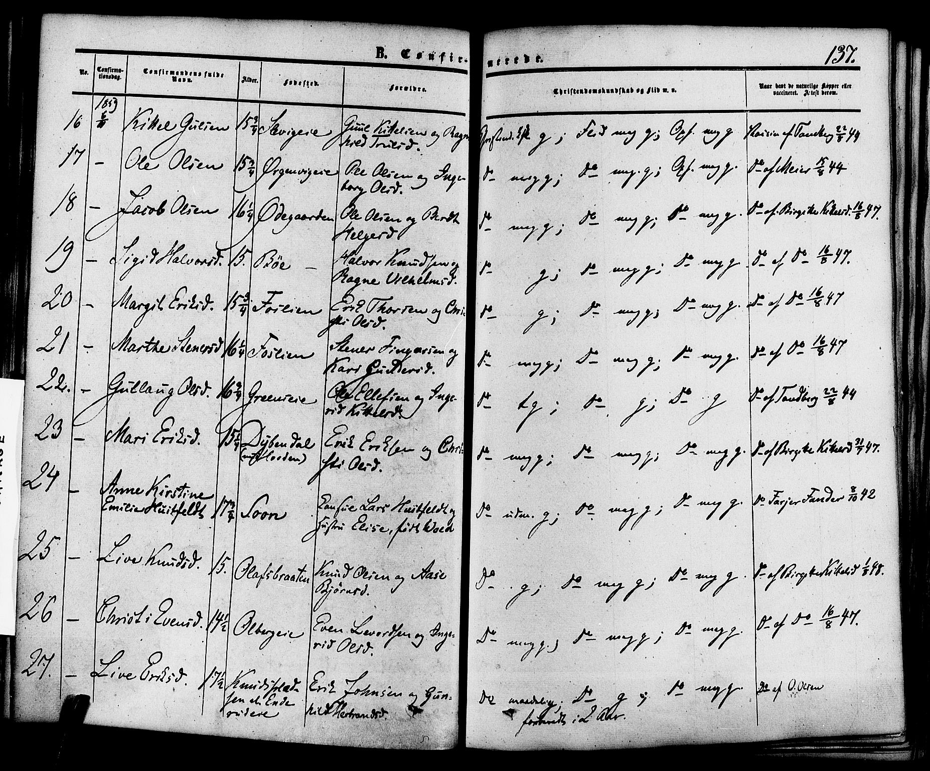 Krødsherad kirkebøker, AV/SAKO-A-19/F/Fa/L0003: Parish register (official) no. 3, 1851-1872, p. 137