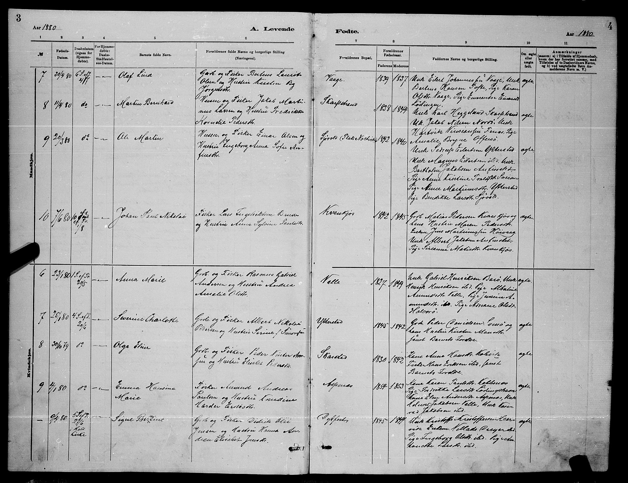 Ministerialprotokoller, klokkerbøker og fødselsregistre - Nordland, AV/SAT-A-1459/872/L1047: Parish register (copy) no. 872C03, 1880-1897, p. 3-4